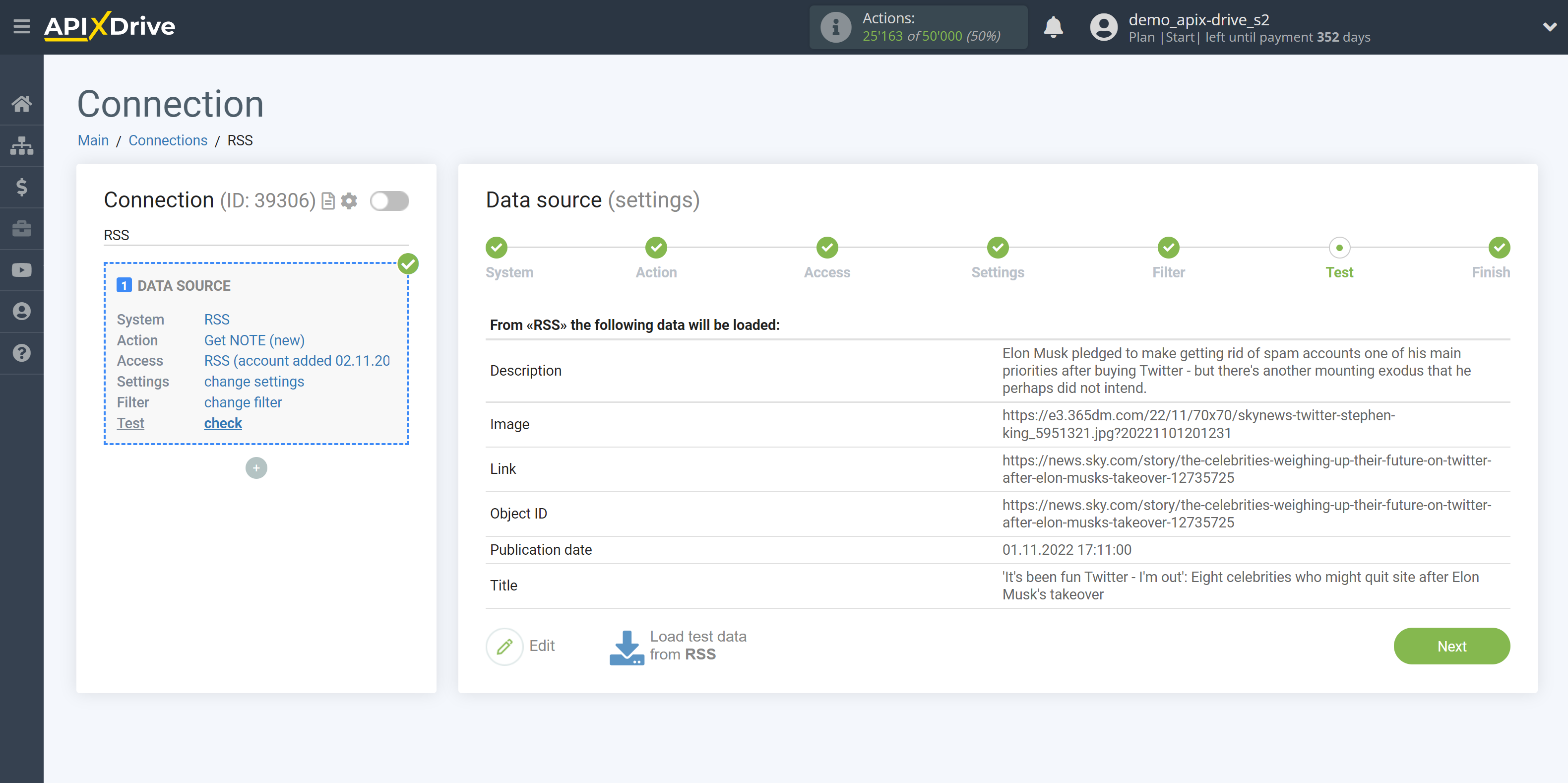 How to Connect RSS as Data Source | Data Test