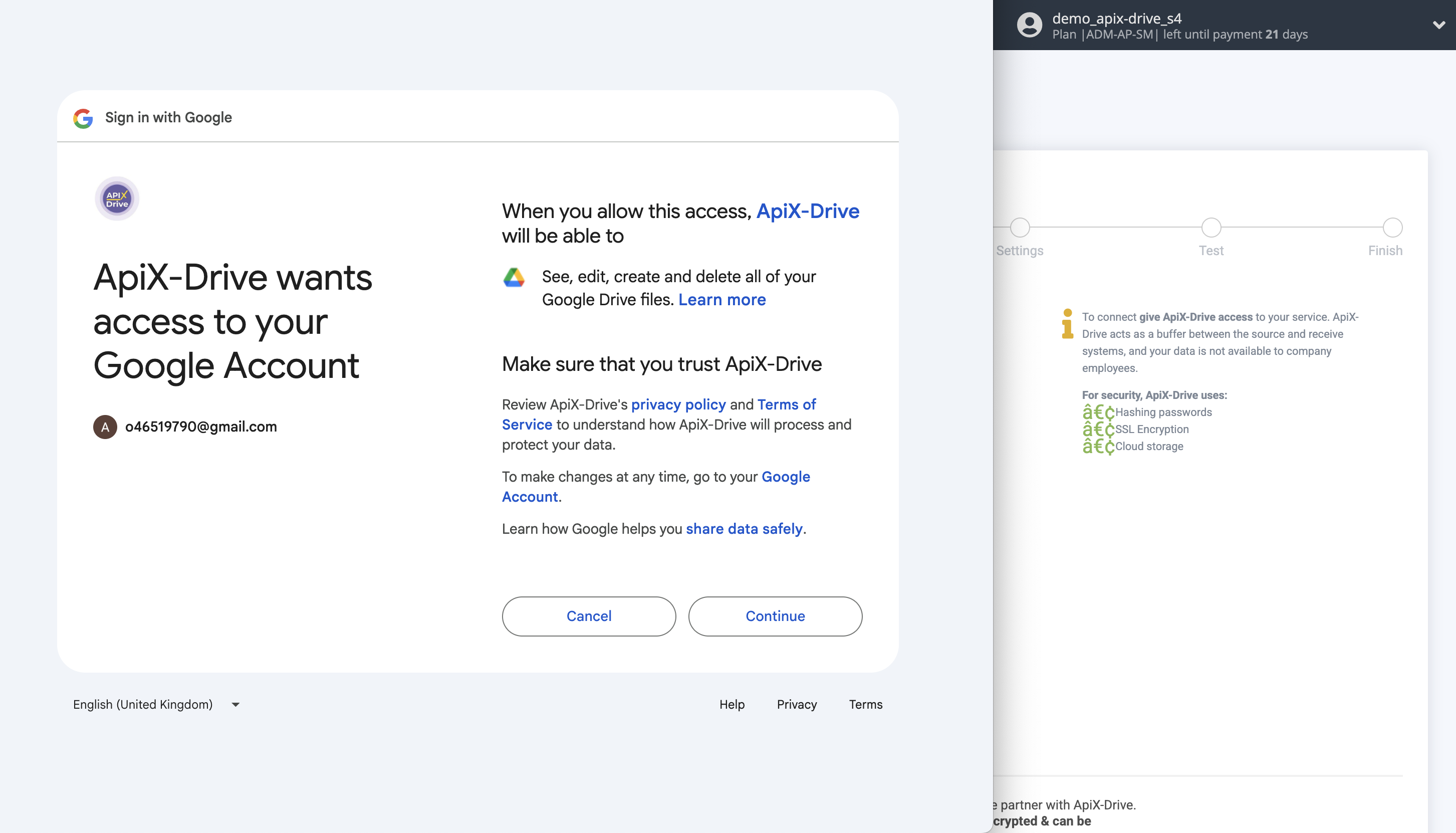 Setting up Google Drive file Search in Google Sheets | Account connection