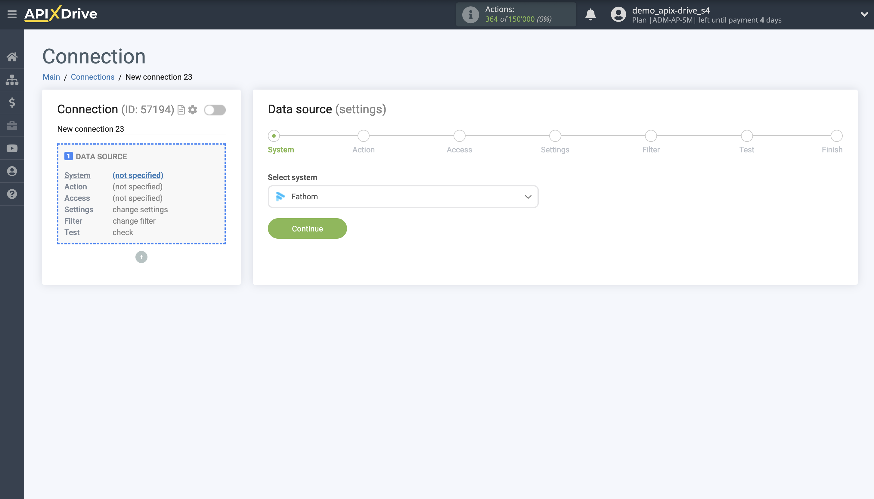 How to Connect Fathom as Data Source | System selection