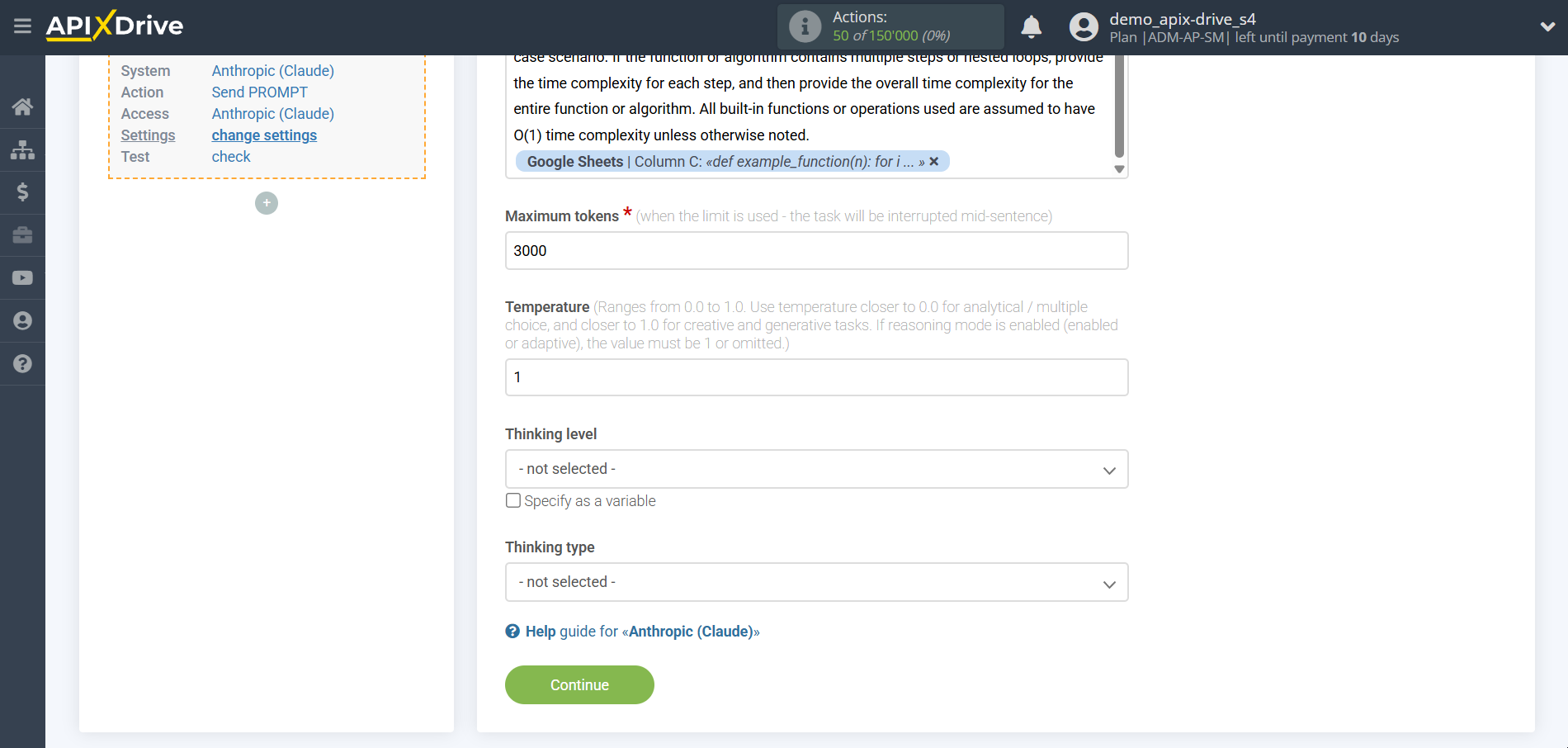 Setting up Anthropic in Google Sheets | Assigning fields