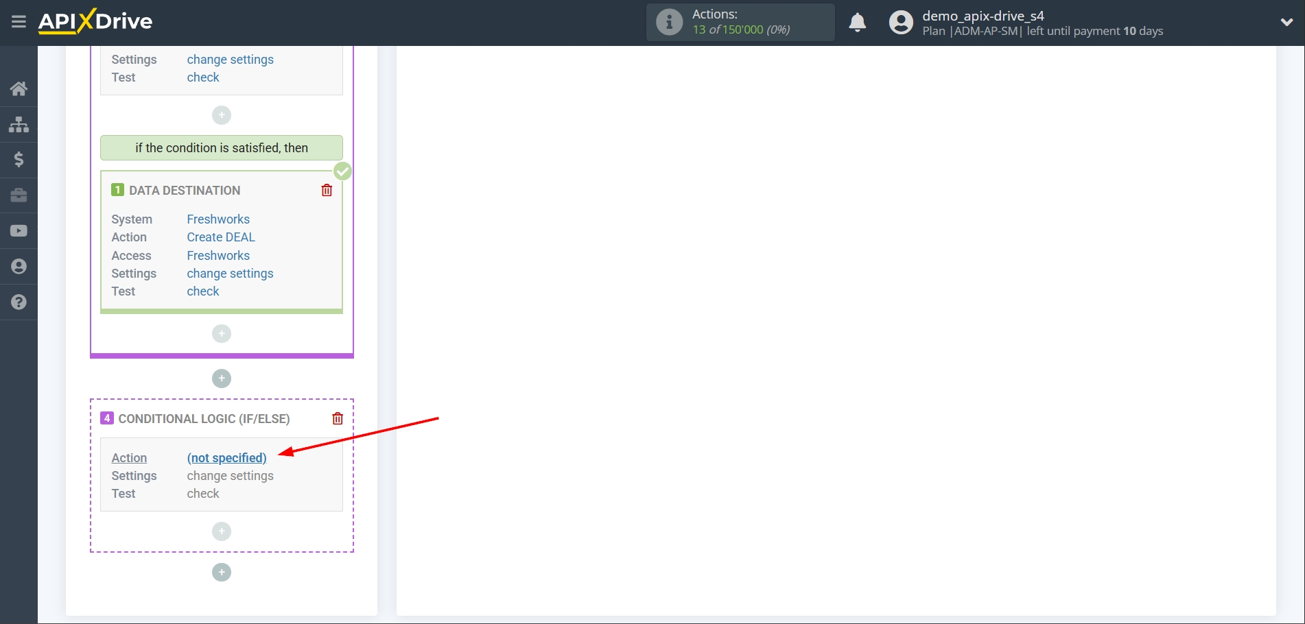 How to setup&nbsp;Freshworks Update Deal / Create Deal | Action selection