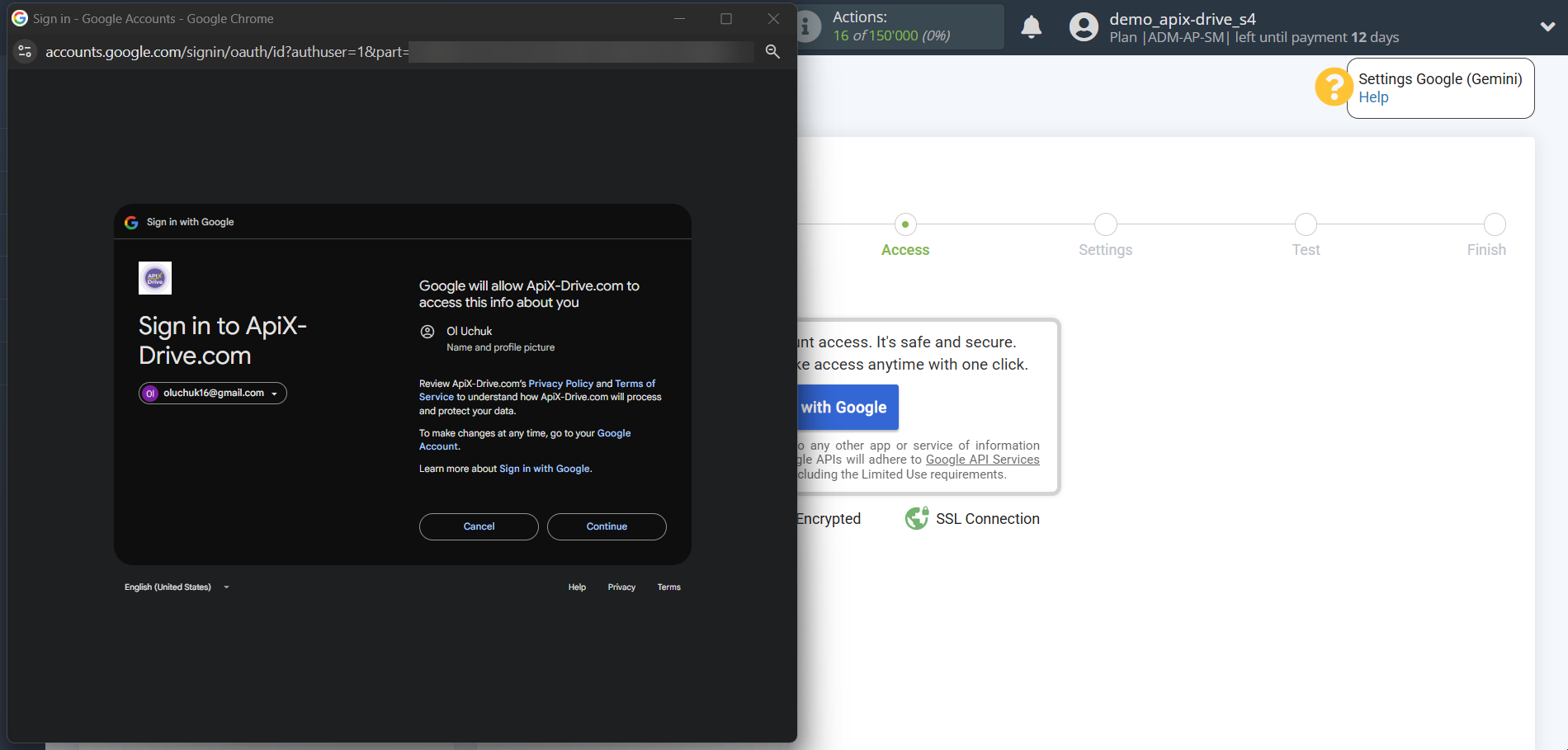 Setting up Gemini in Google Sheets | Account conection