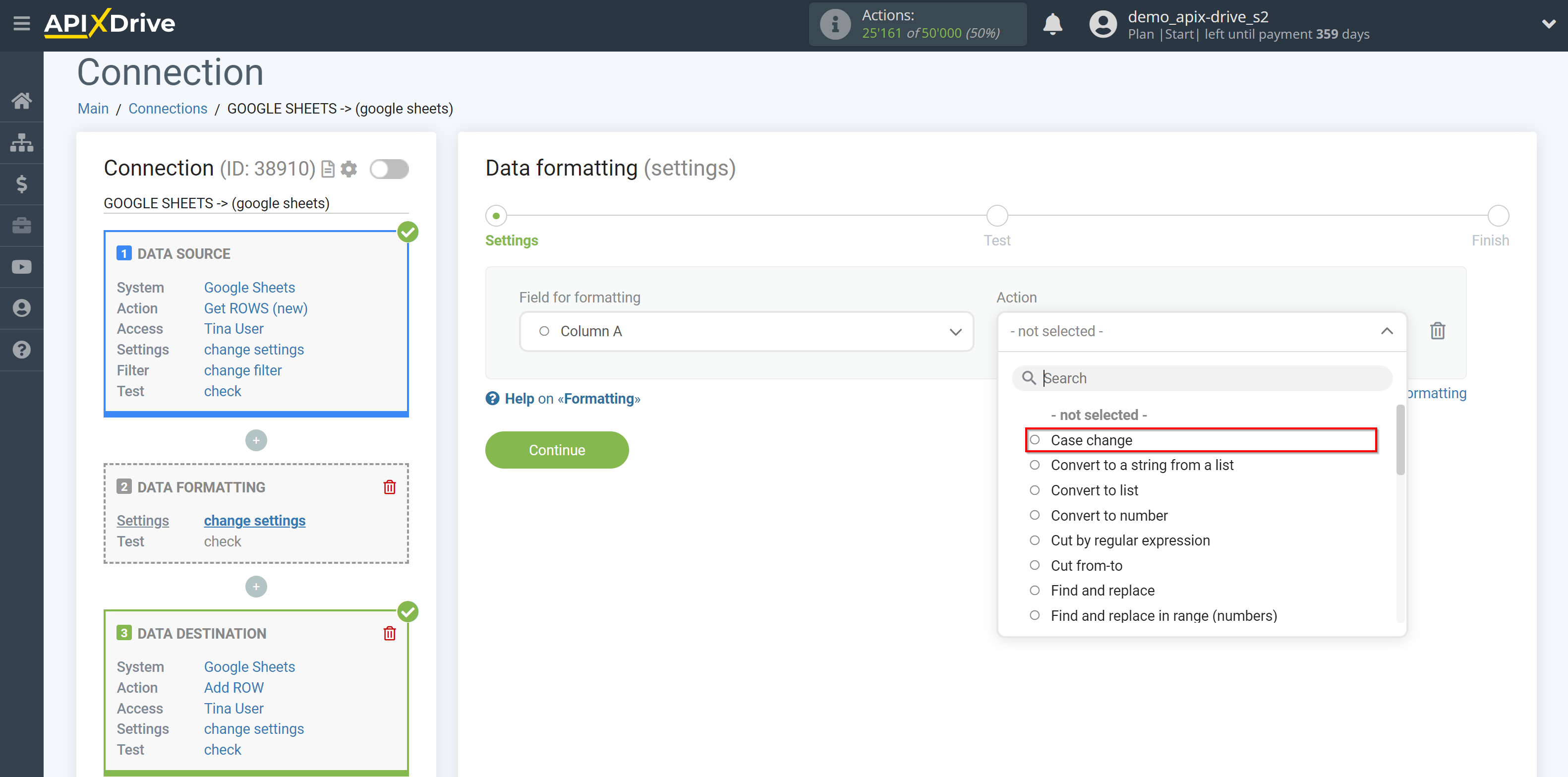 How to setup Data Formatting | Selecting the function Case change