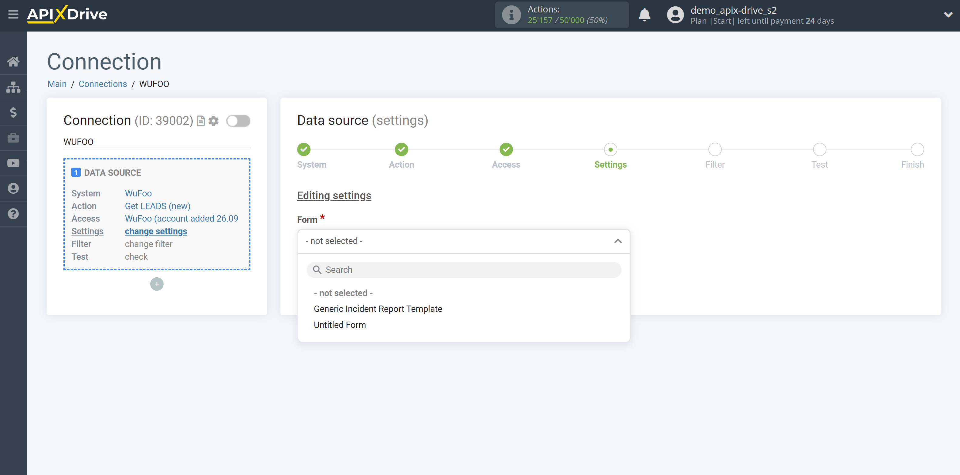 How to Connect WuFoo as Data Source | Settings