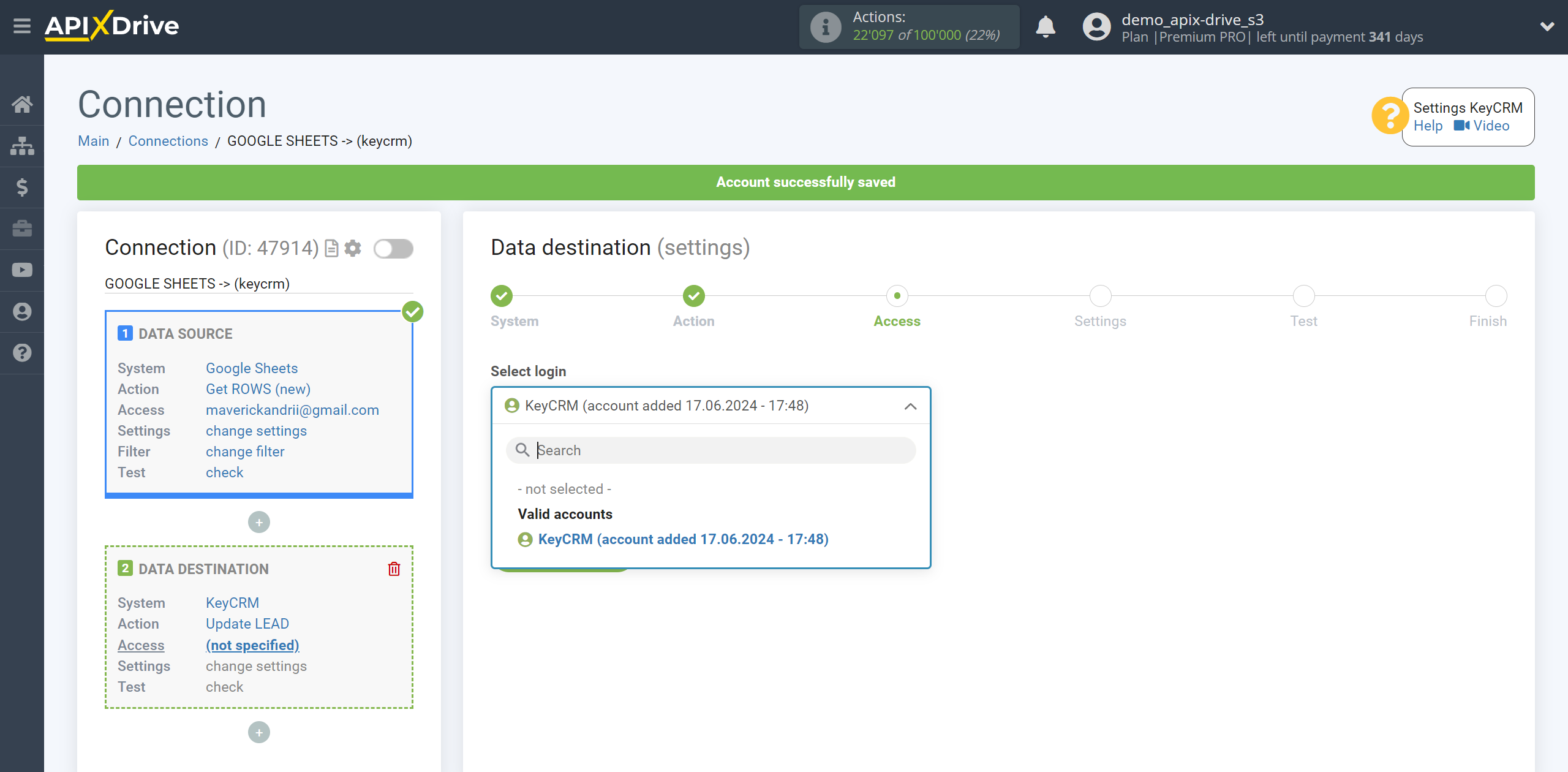 How to setup KeyCRM Update Lead / Create Lead | Account selection