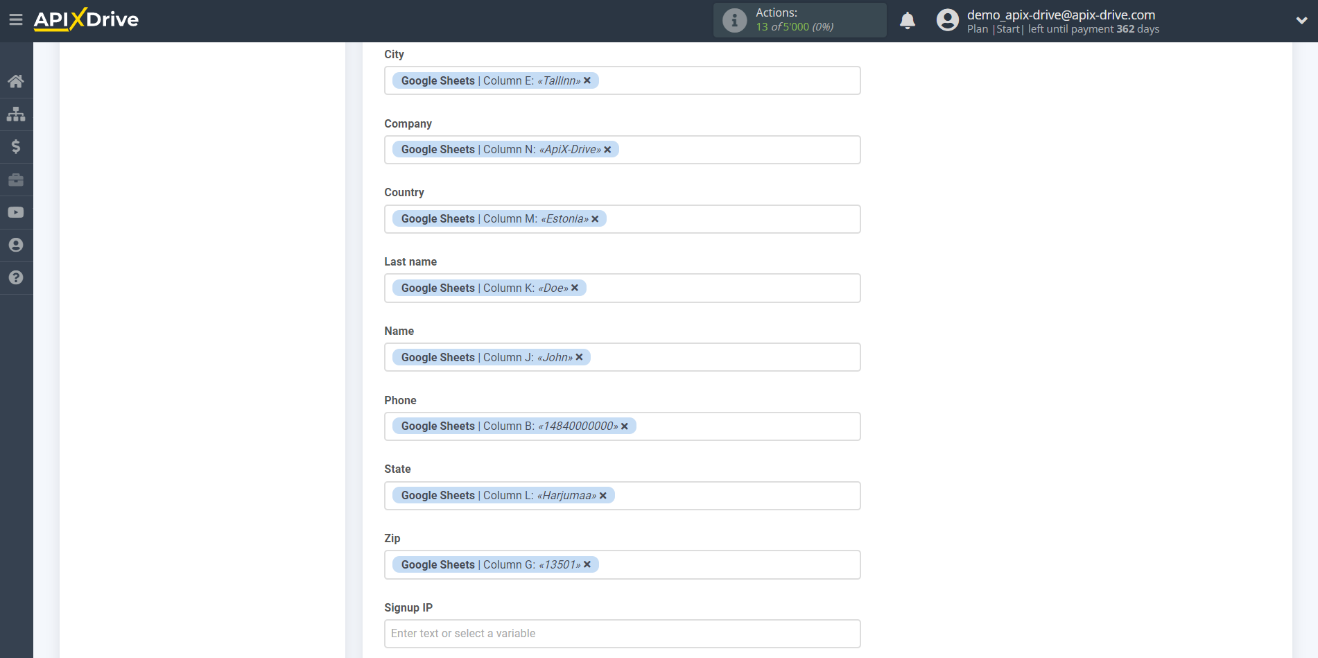 How to Connect MailerLite as Data Destination | Assigning fields