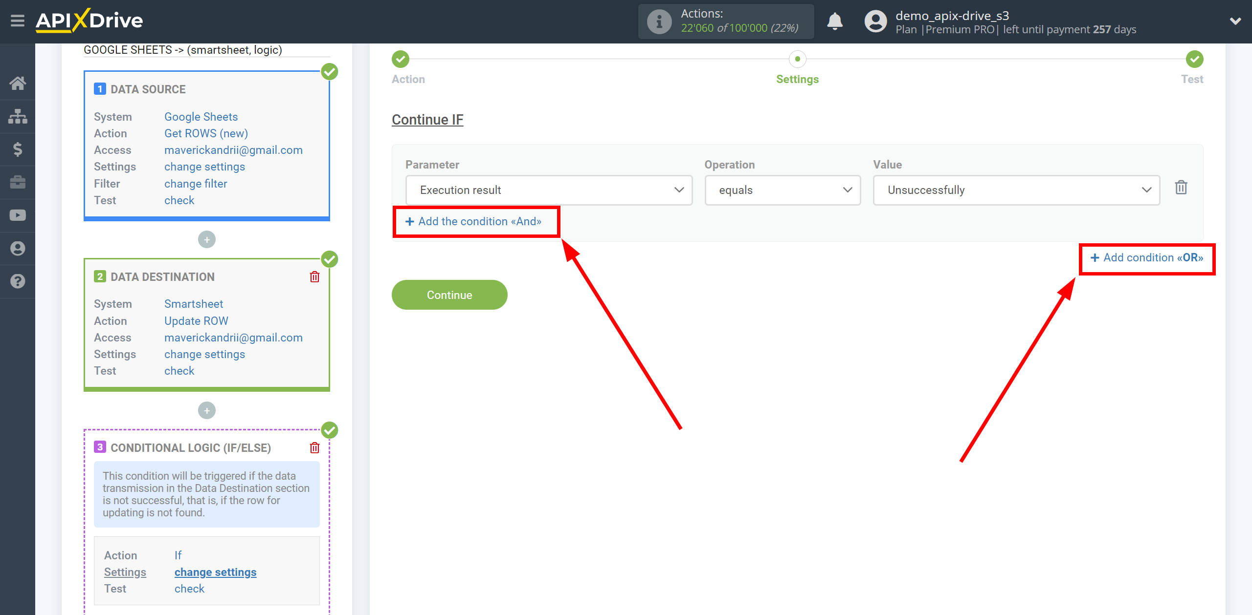 How to setup Smartsheet Update Row / Add Row | Additional conditions "AND", "OR"