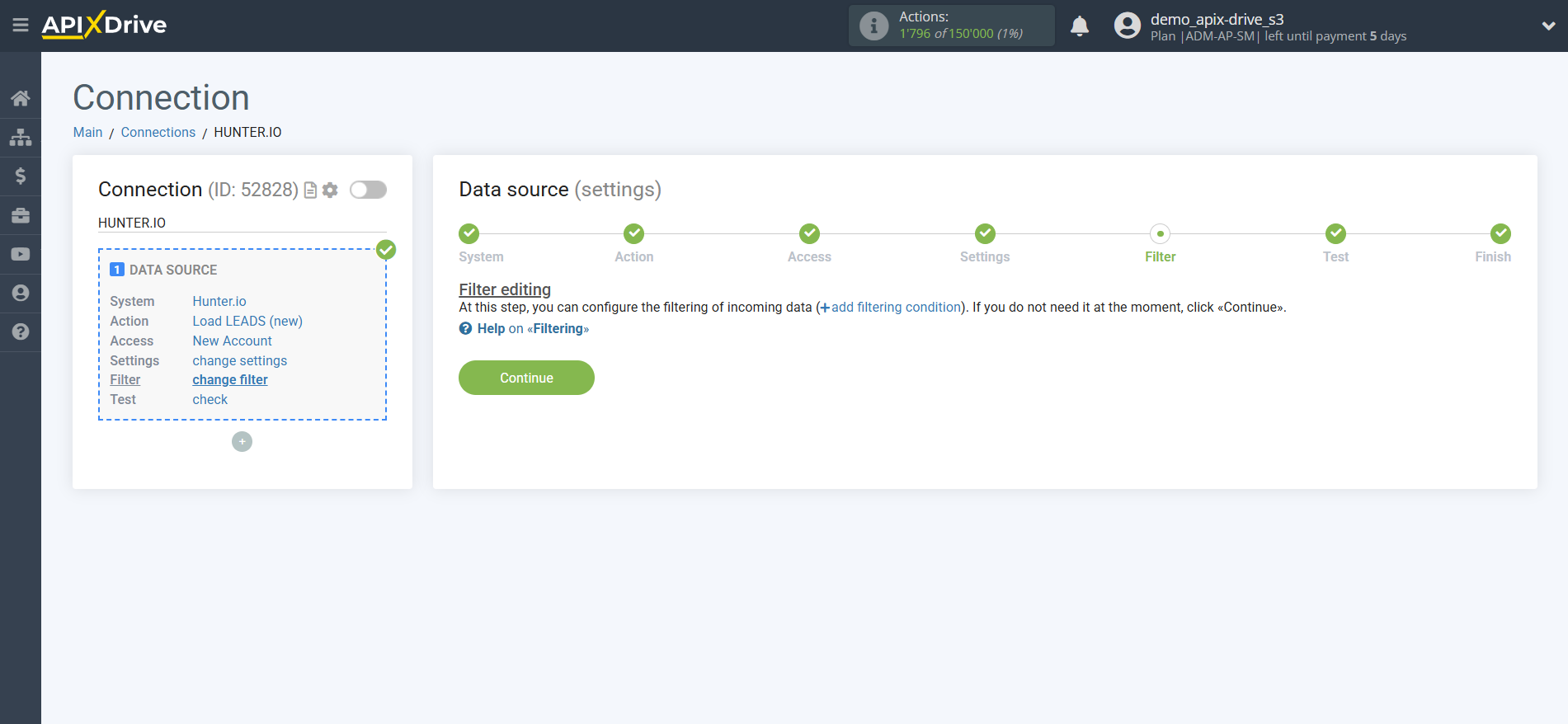 How to Connect Hunter.io as Data Source | Data filter