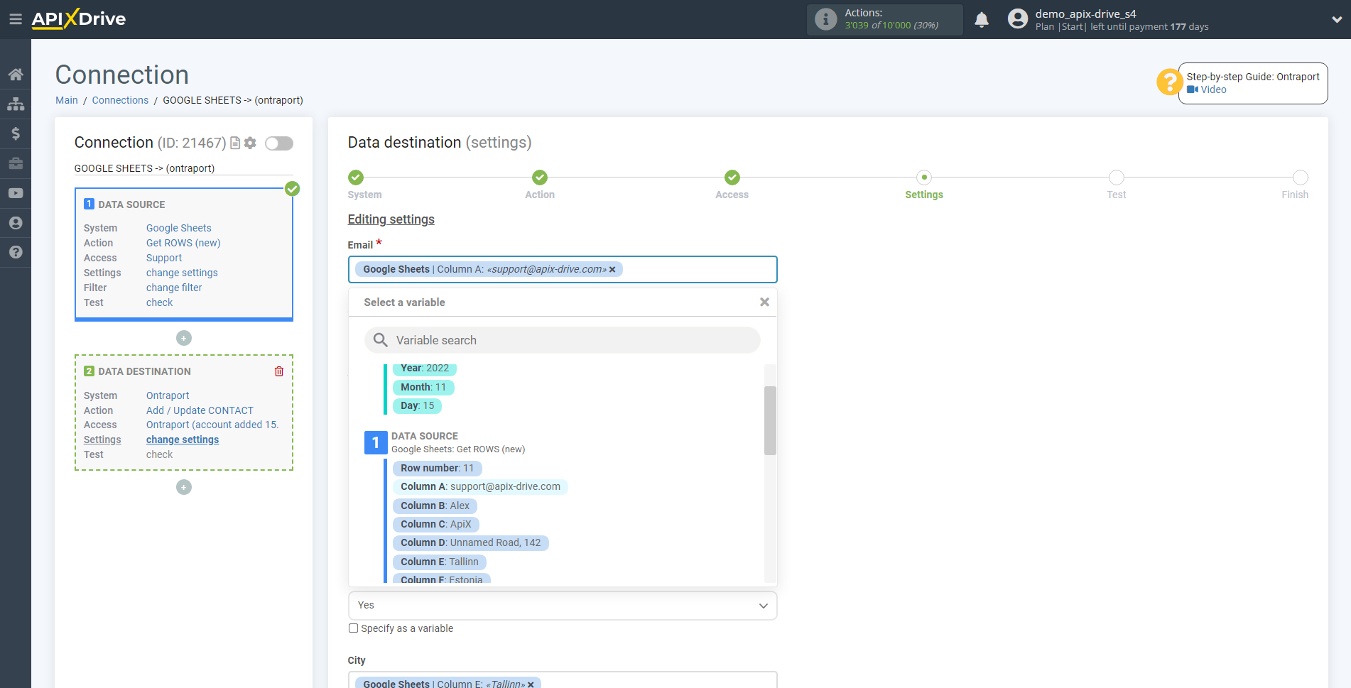 How to Connect Ontraport as Data Destination | Assigning fields