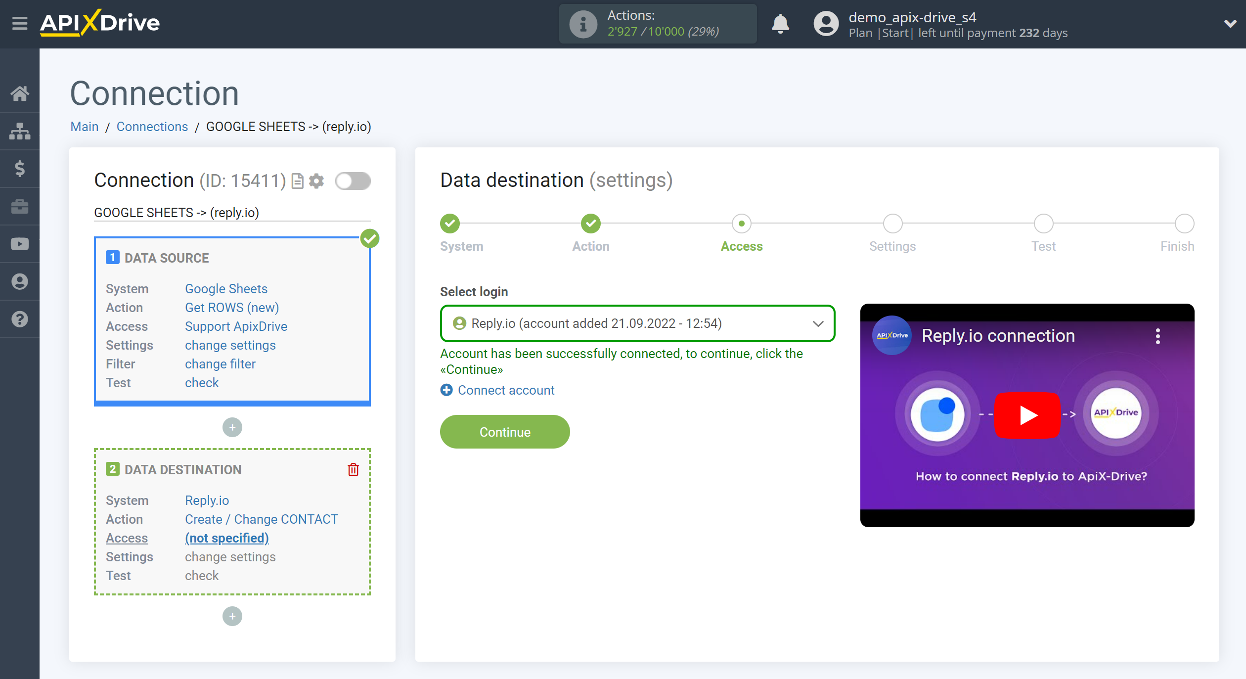 How to Connect Reply.io as Data Destination&nbsp;| Account connection