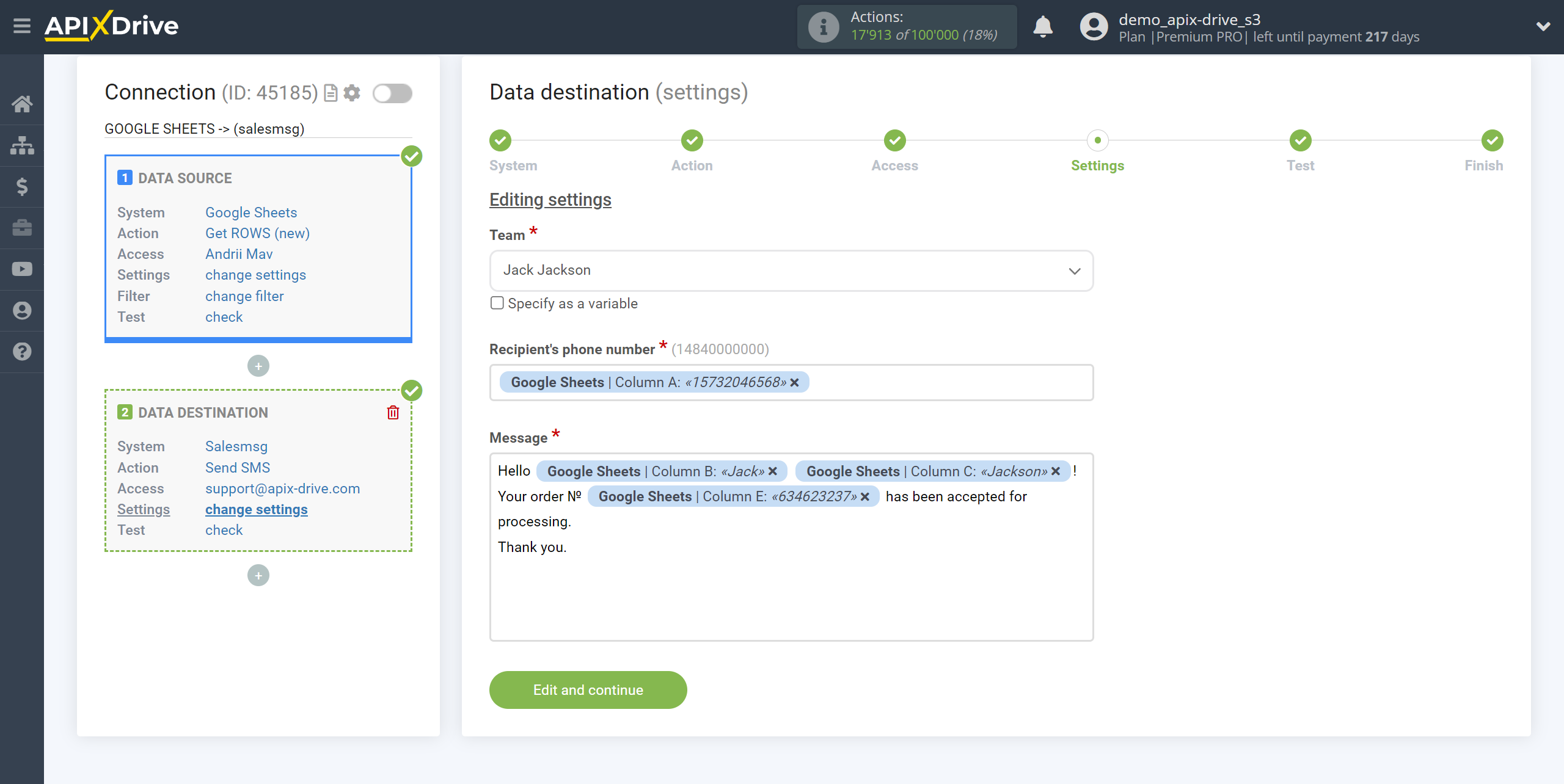 How to Connect Salesmsg as Data Destination | Assigning fields