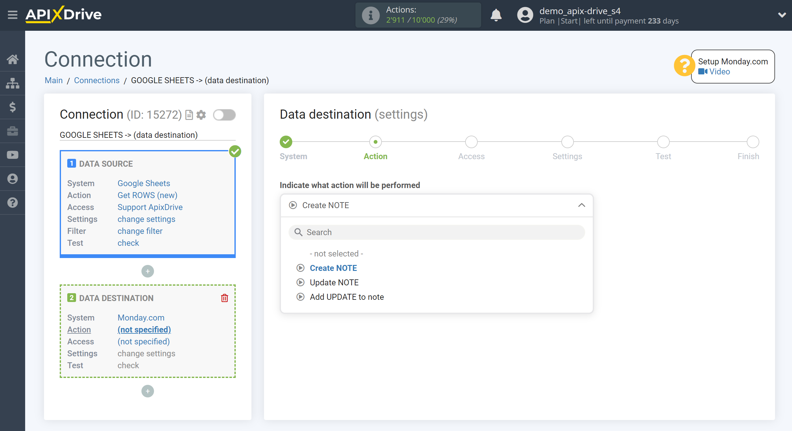 How to Connect Monday.com as Data Destination | Action selection