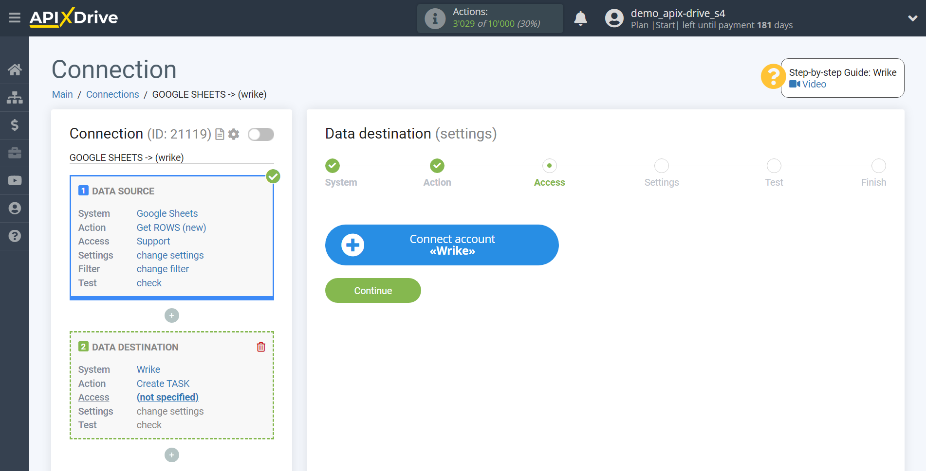 How to Connect Wrike as Data Destination | Account connection