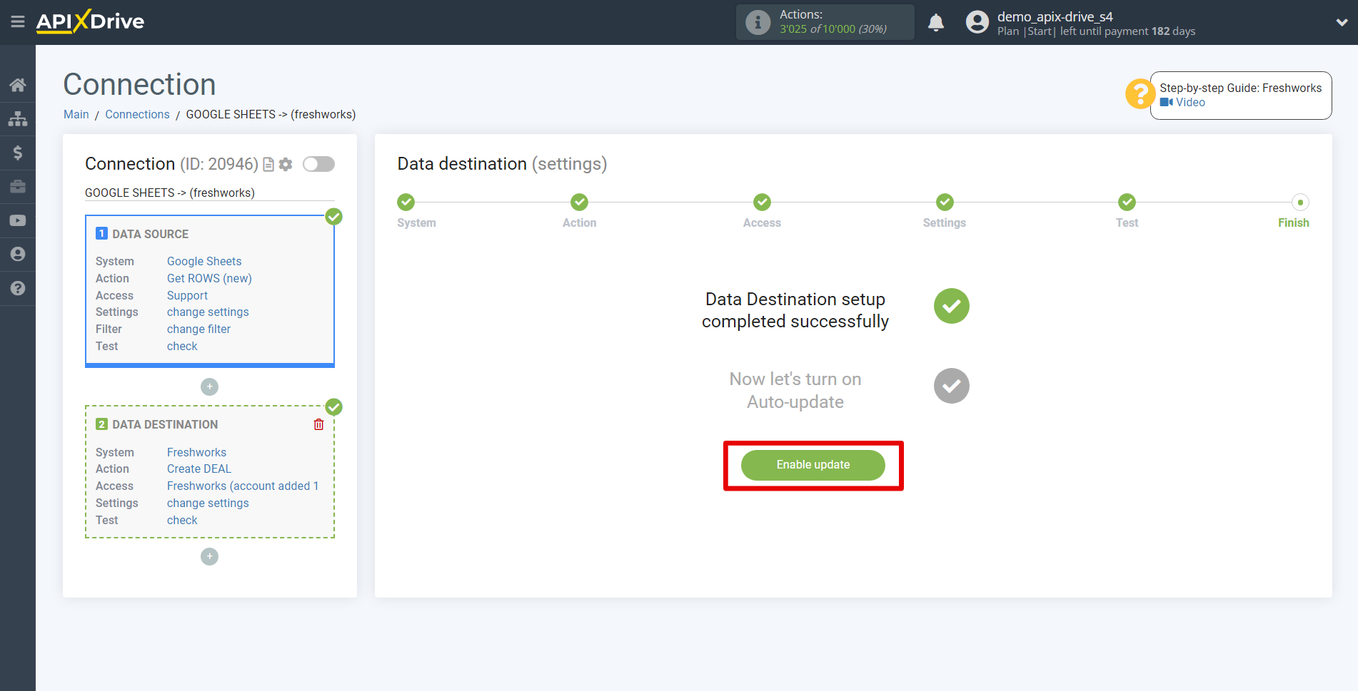 How to Connect Freshworks as Data Destination | Enable auto-update