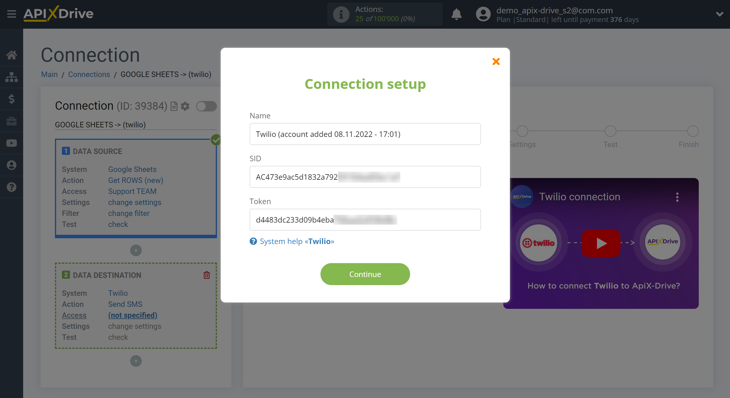 How to Connect Twilio as Data Destination | Account connection