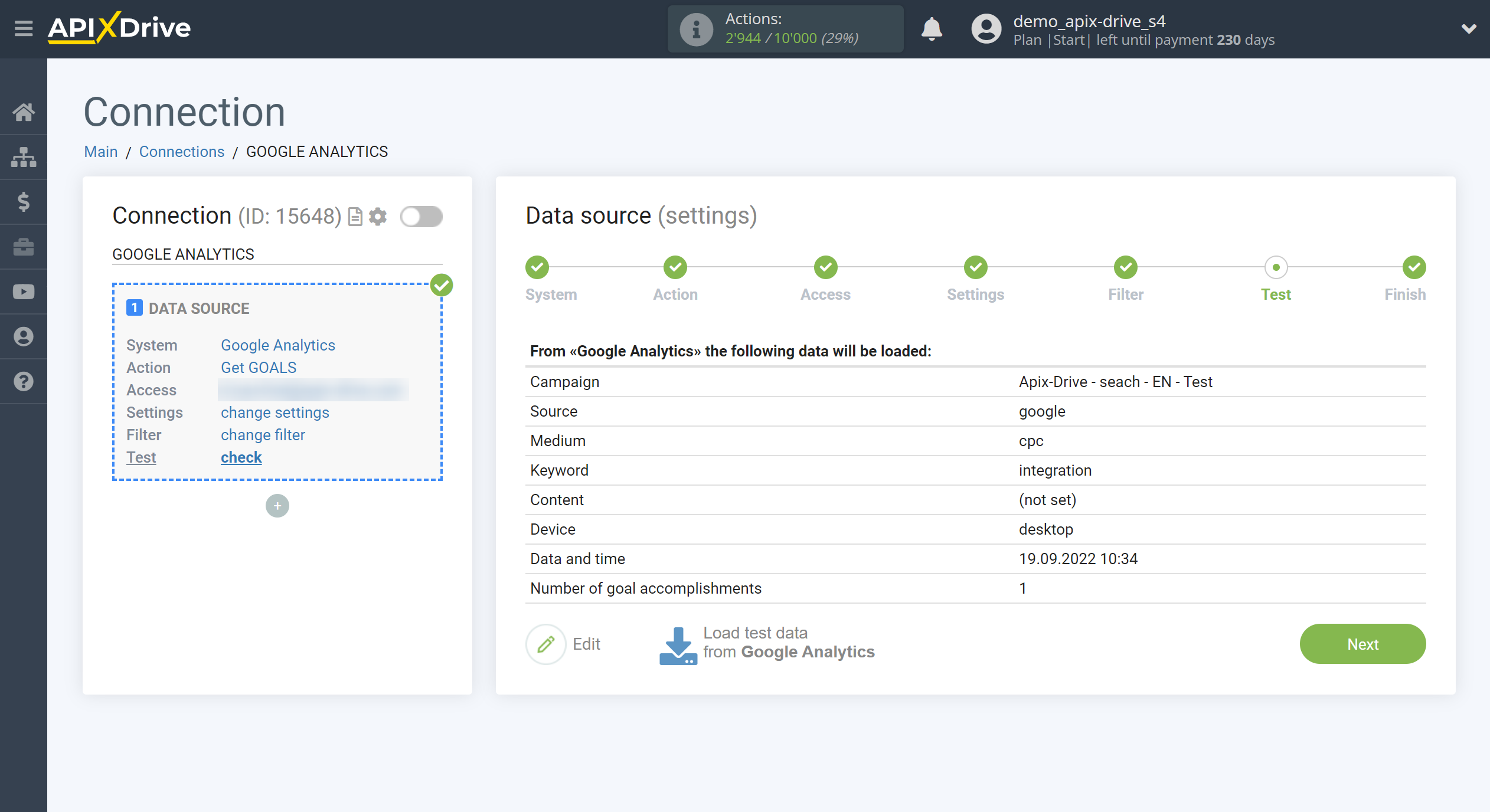 How to Connect Google Analytics as Data Source&nbsp;| Test data