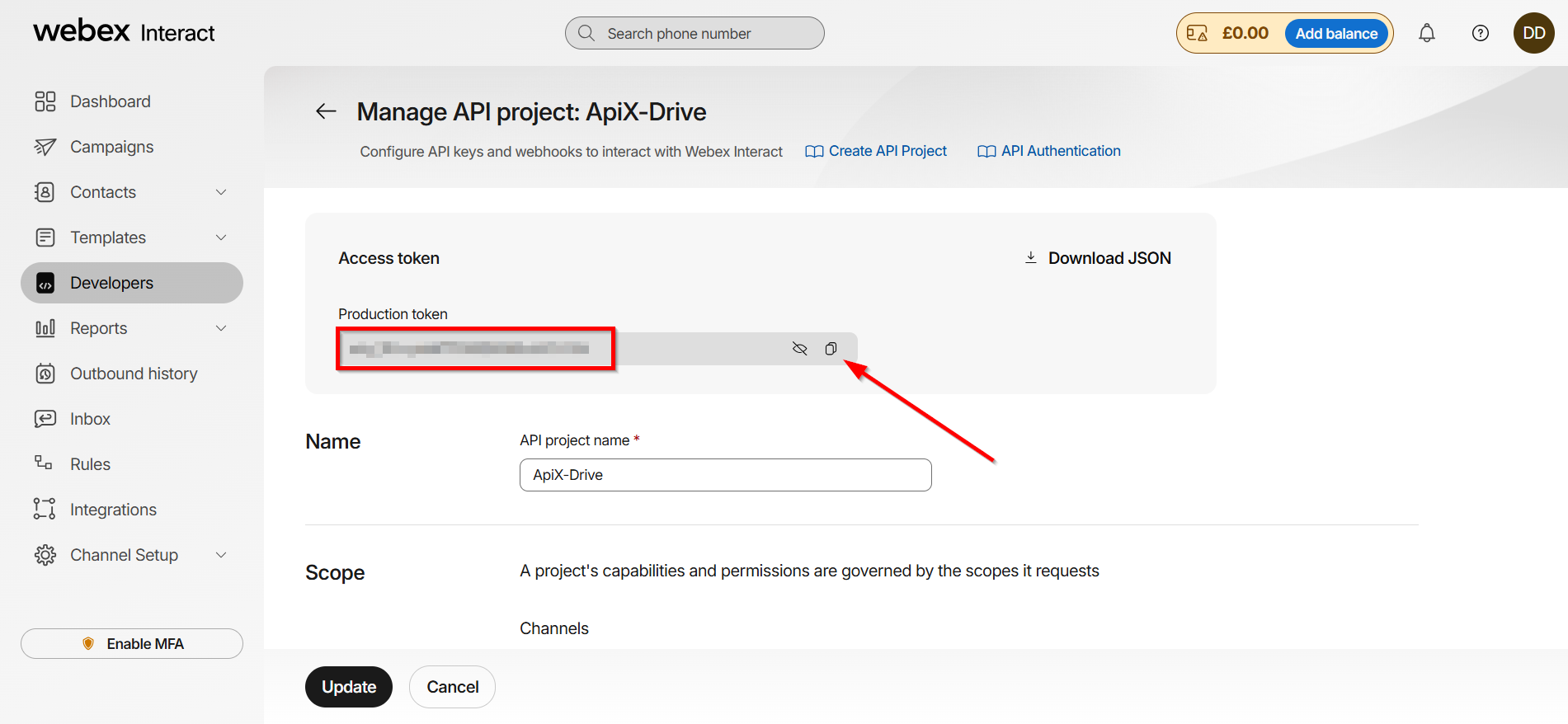 How to Connect Webex Interact as Data Destination | Go to the connection settings section
