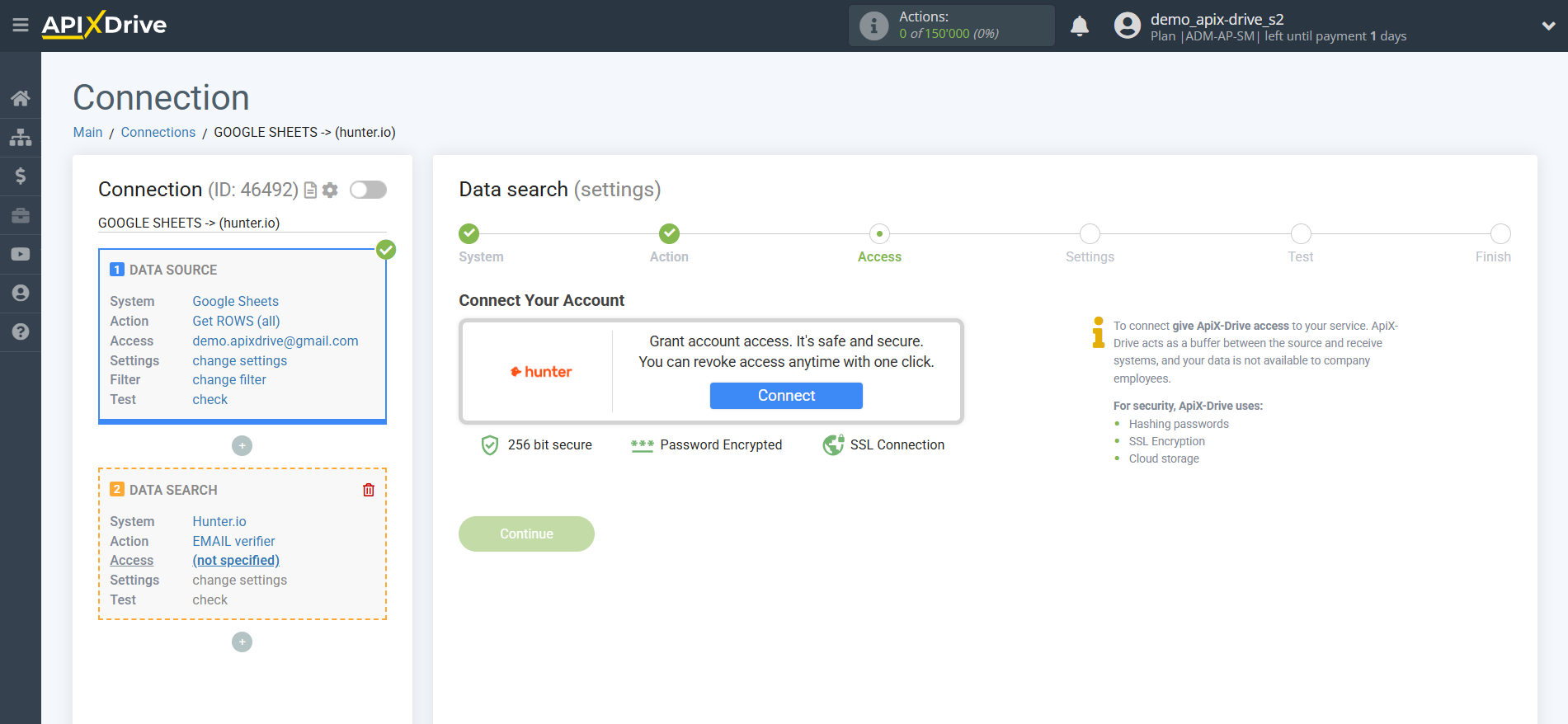 Setting Search to Verification EMAIL Hunter.io in Google Sheets | Connecting account Setting Search to Verification EMAIL Hunter.io in Google Sheets | Connecting account