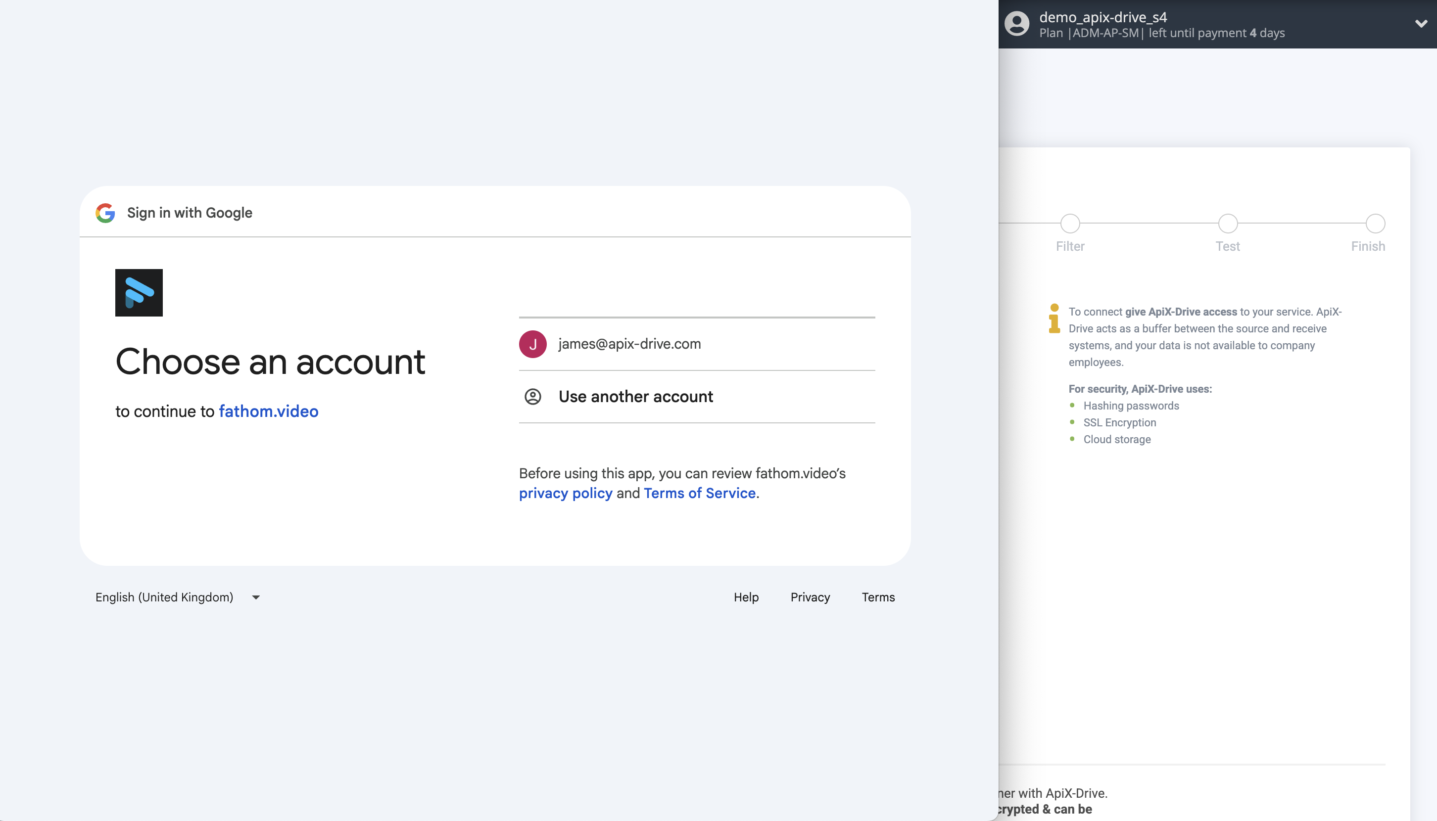 How to Connect Fathom as Data Source | Select a Google account to connect
