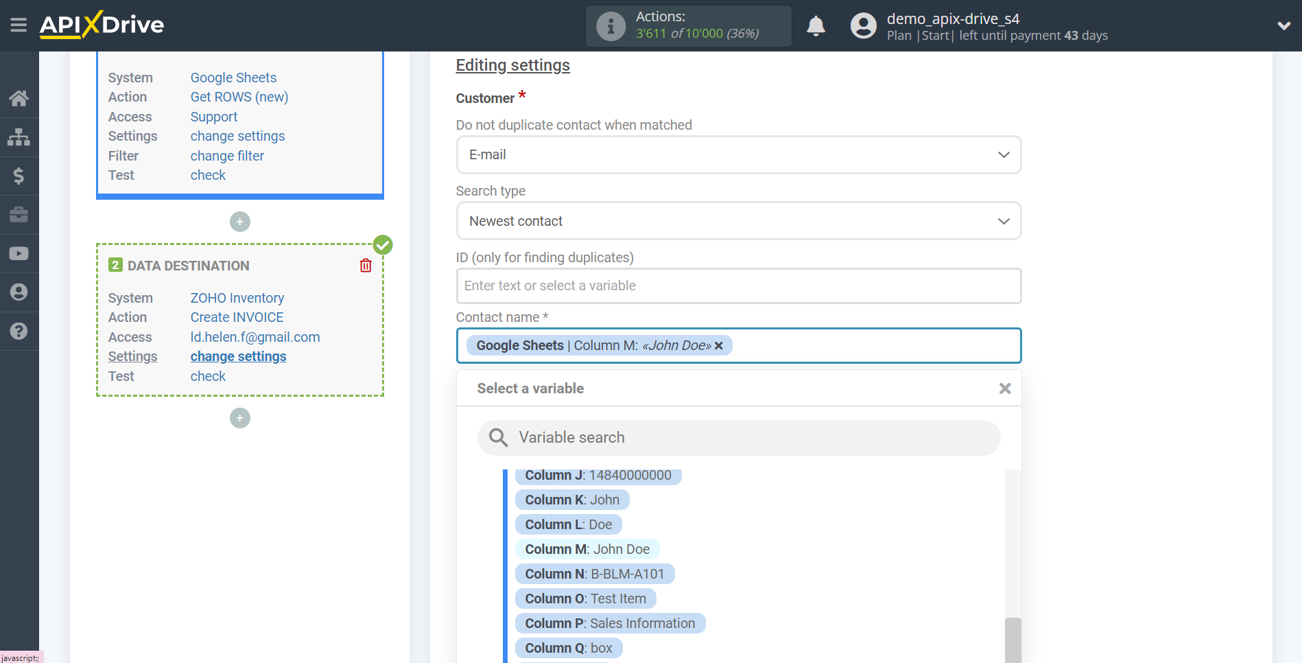 How to Connect Zoho Inventory as Data Destination | Assigning Fields