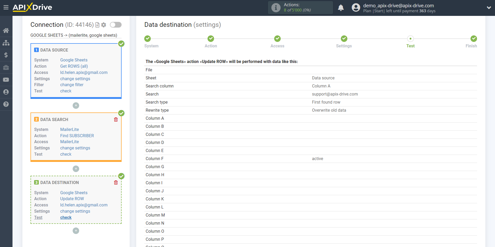 Setting up MailerLite Subscriber Search in Google Sheets | Test data