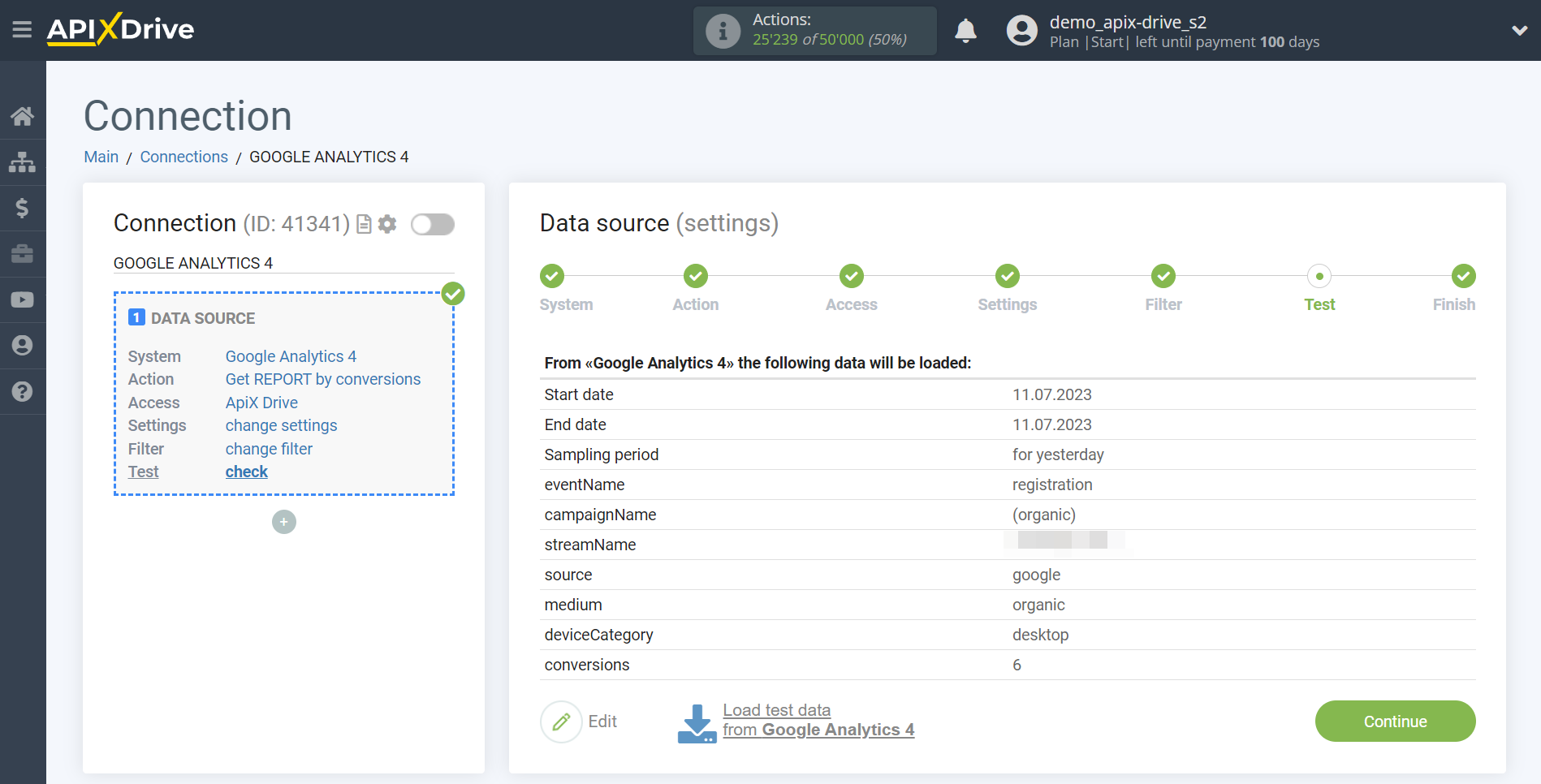 How to Connect Google Analytics 4 as Data Source | Test data