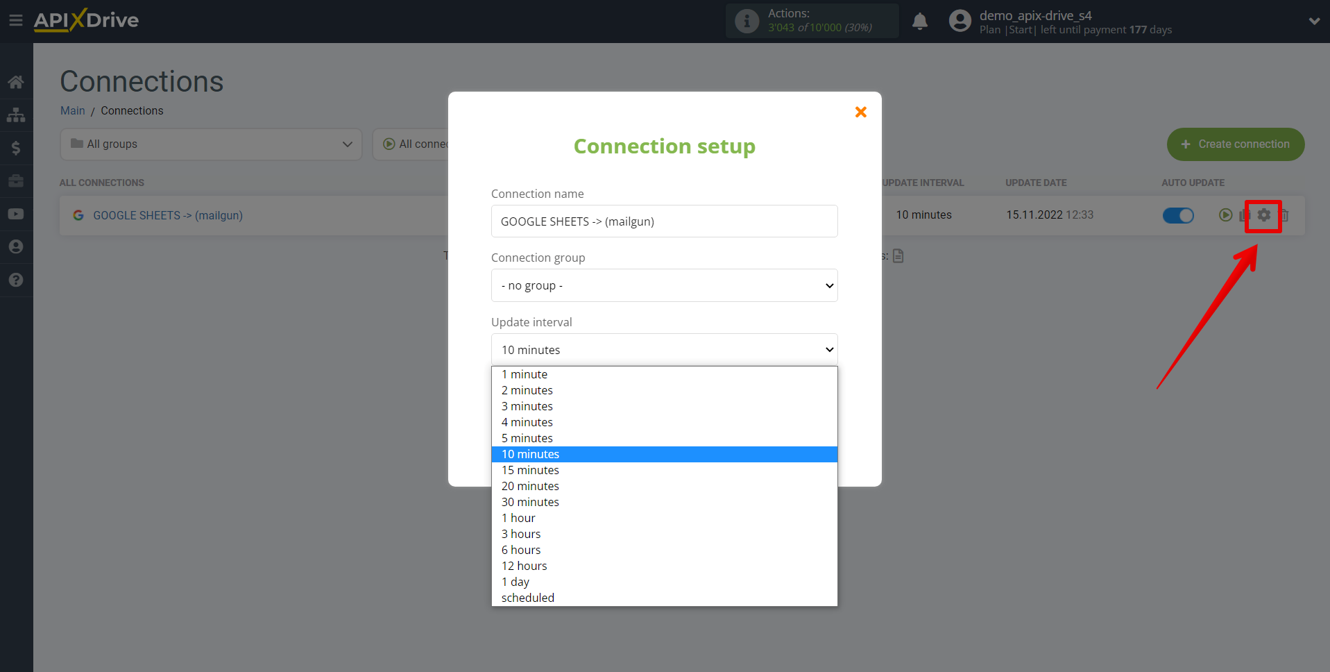 How to Connect Mailgun as Data Destination | Update interval