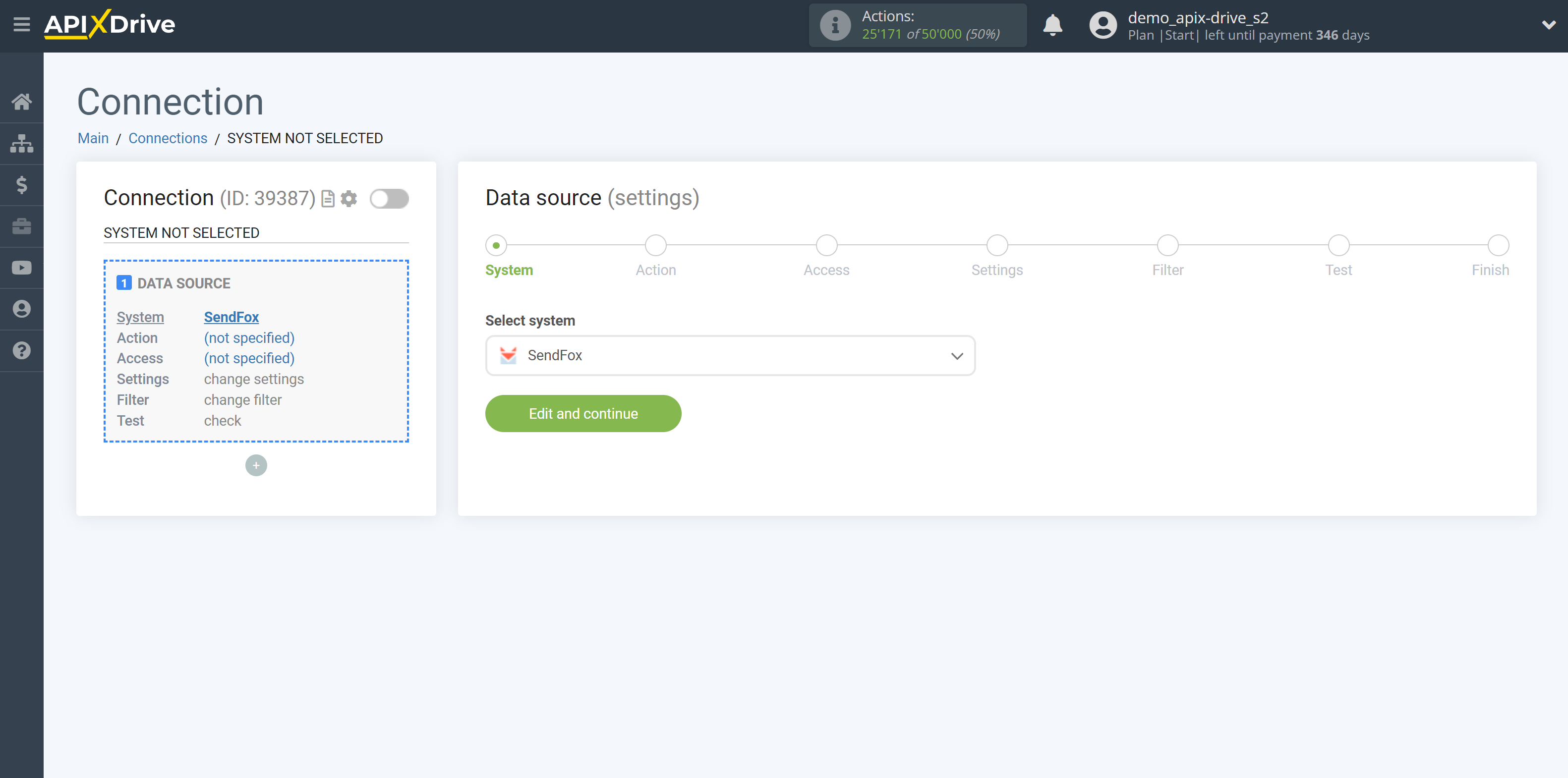 How to Connect SendFox as Data Source |&nbsp;System selection&nbsp;