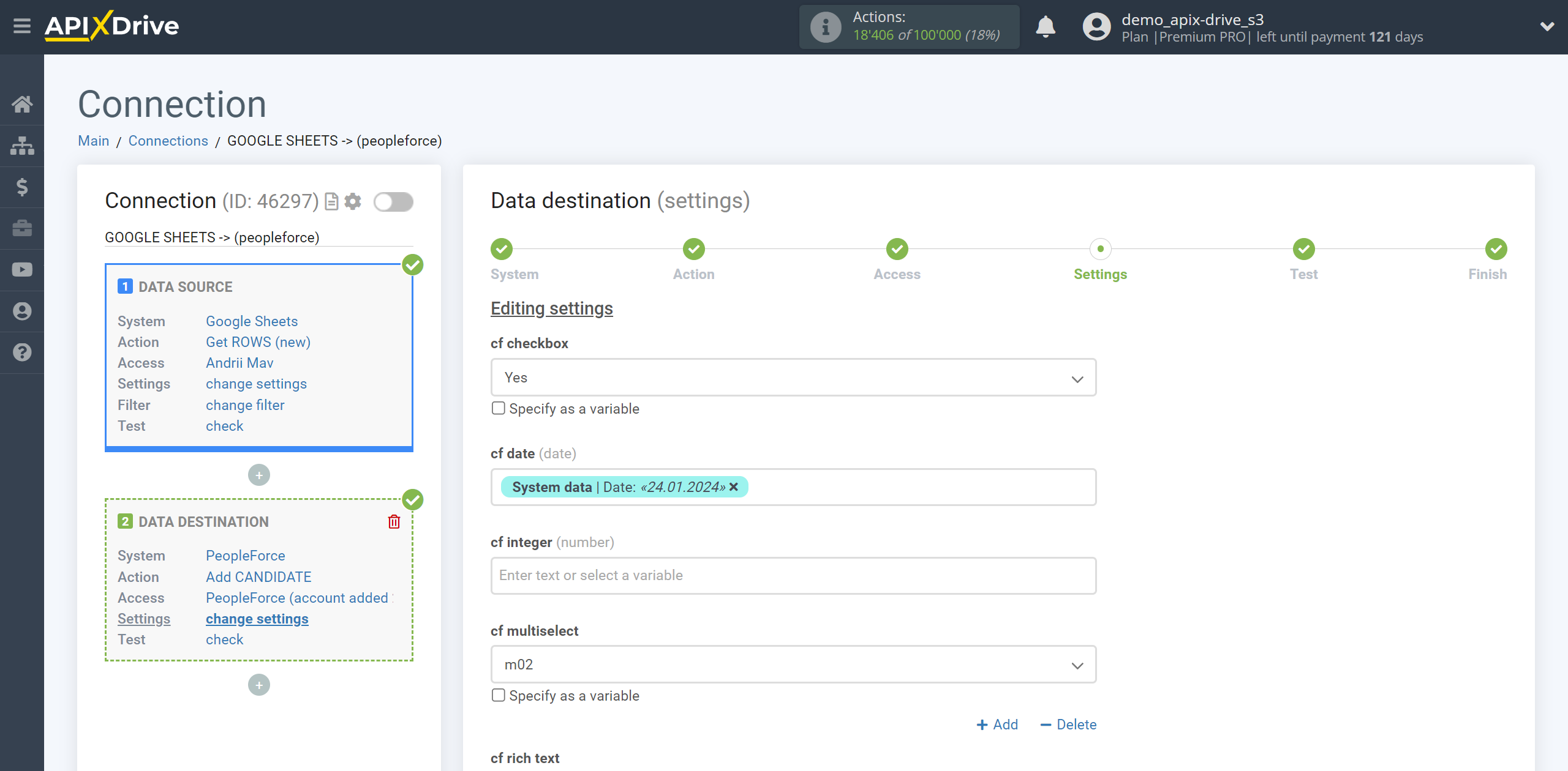 How to Connect PeopleForce as Data Destination | Assigning Fields