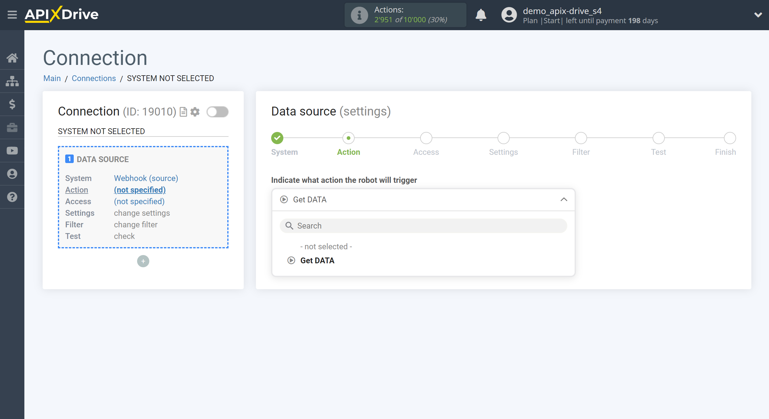 How to Connect Webhooks as Data Source | Action selection