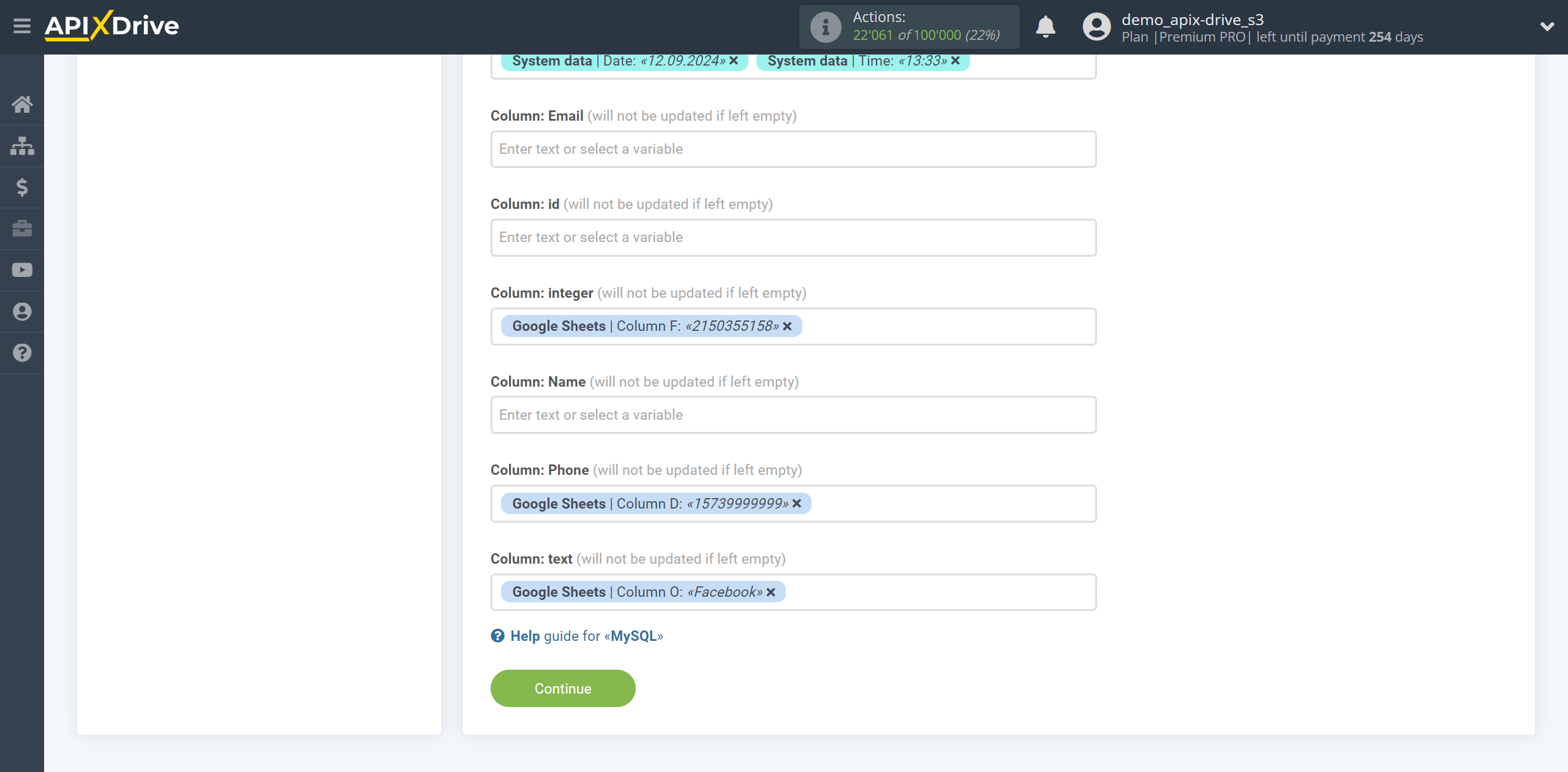 How to setup MySQL Update Row / Add Row | Assigning Fields