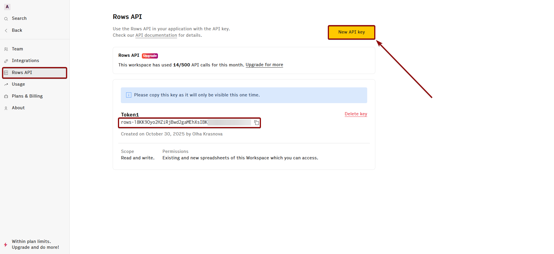 Setting Up Rows | API Key Location in Rows Setting Up Rows | API Key Location in Rows