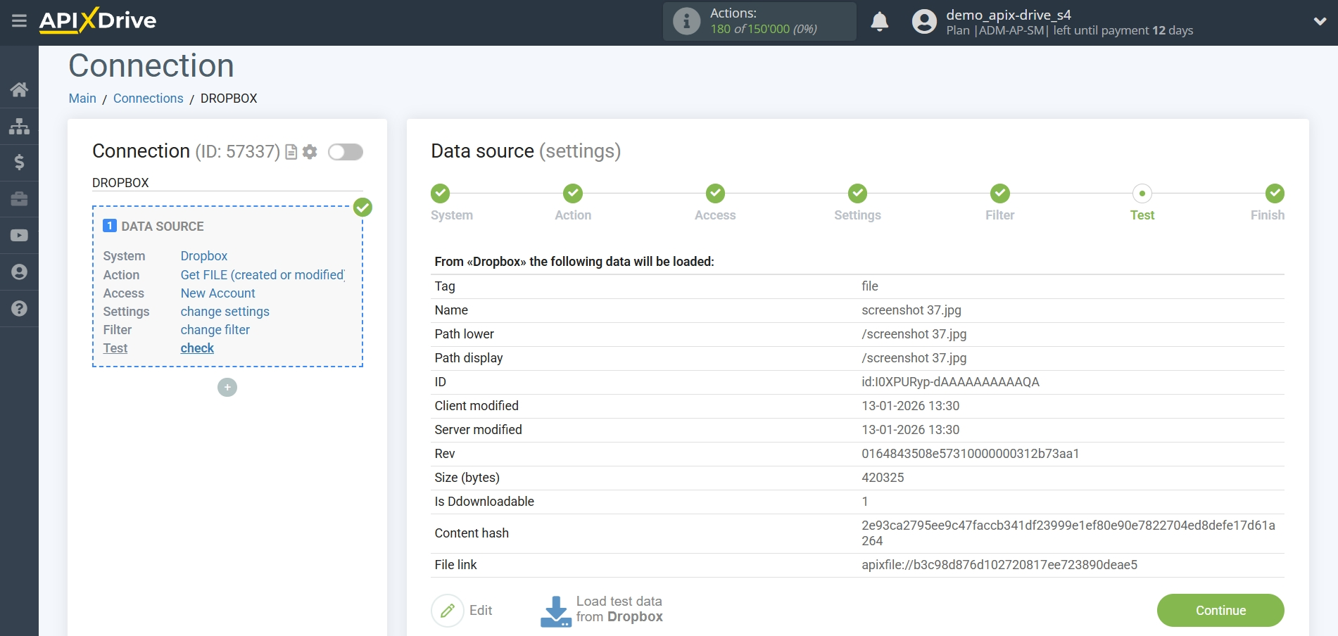 How to Connect Dropbox as Data Source | Test data