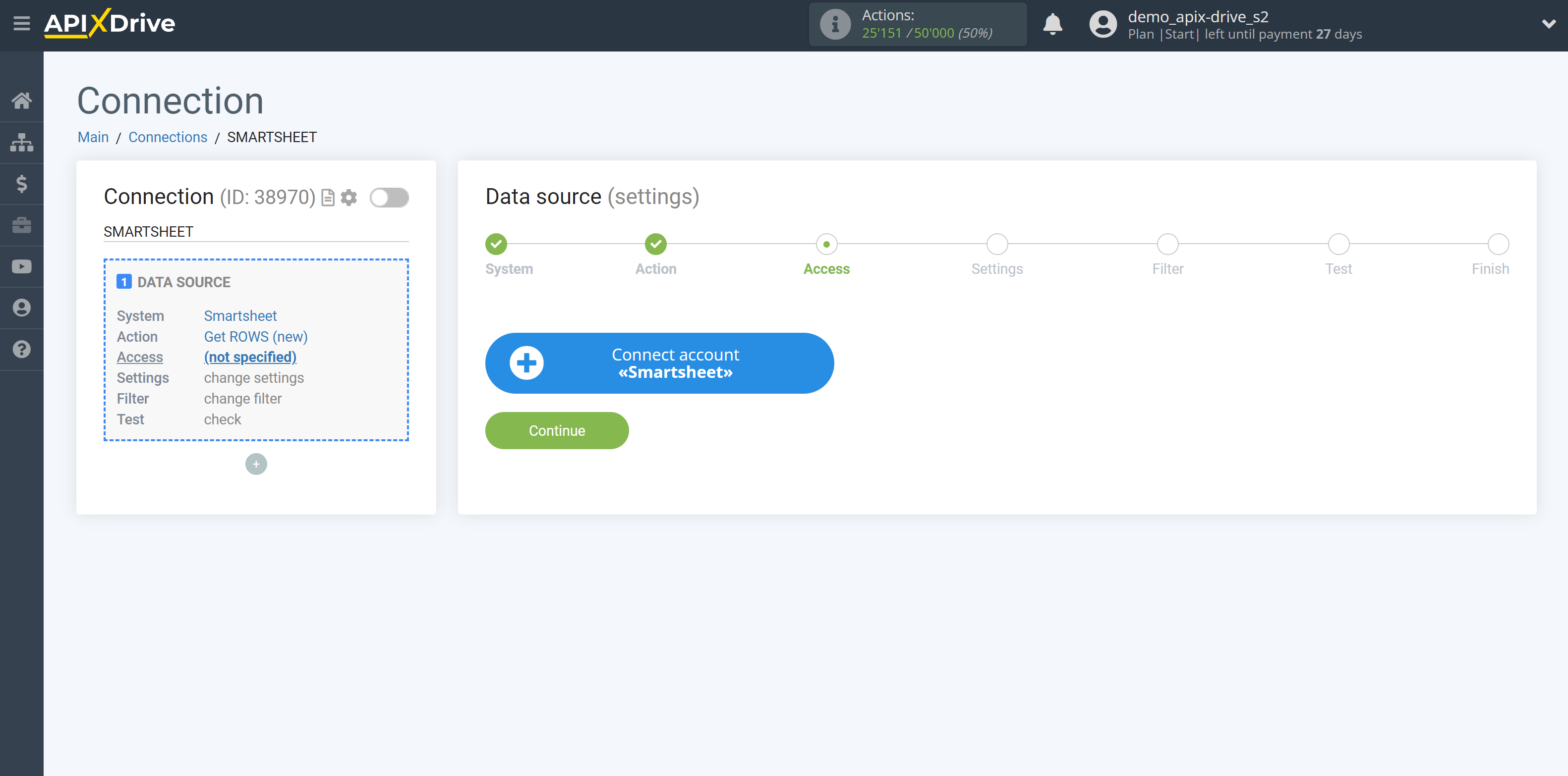 How to Connect Smartsheet as Data Source | Account connection