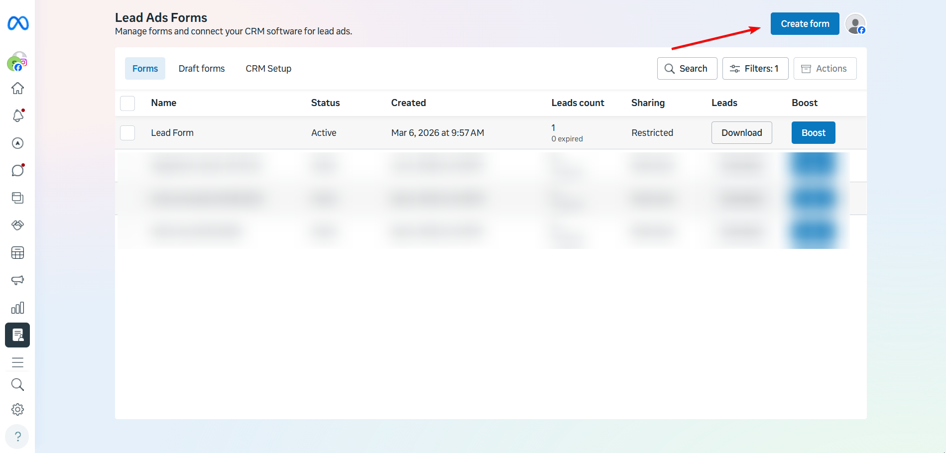 How to Connect Facebook as Data Source | Creating a new form