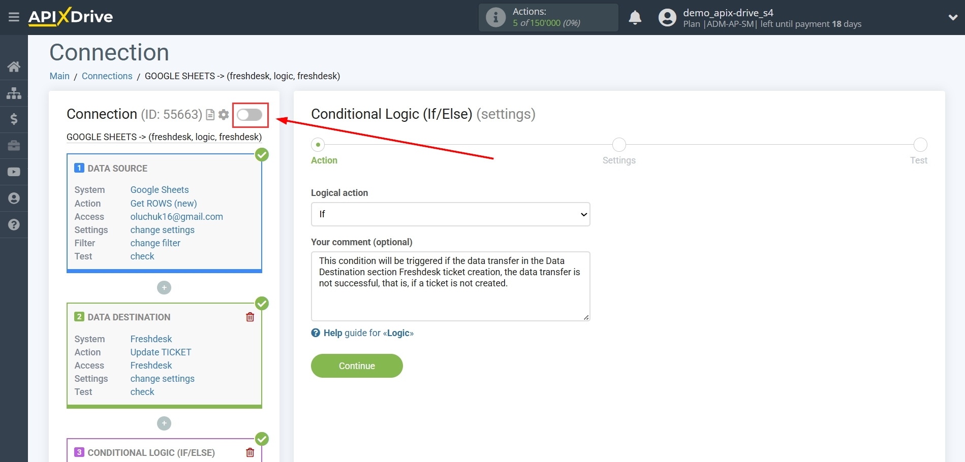 How to setup Freshdesk Update Ticket / Create Ticket | Action selection