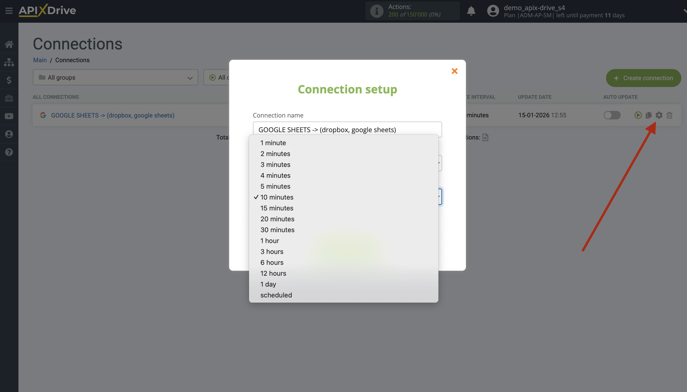 Setting up Dropbox Contact Search in Google Sheets | Update interval