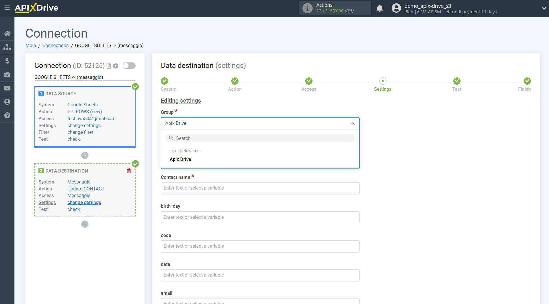 How to setup Messaggio Update Contact / Add Contact | Assigning Fields