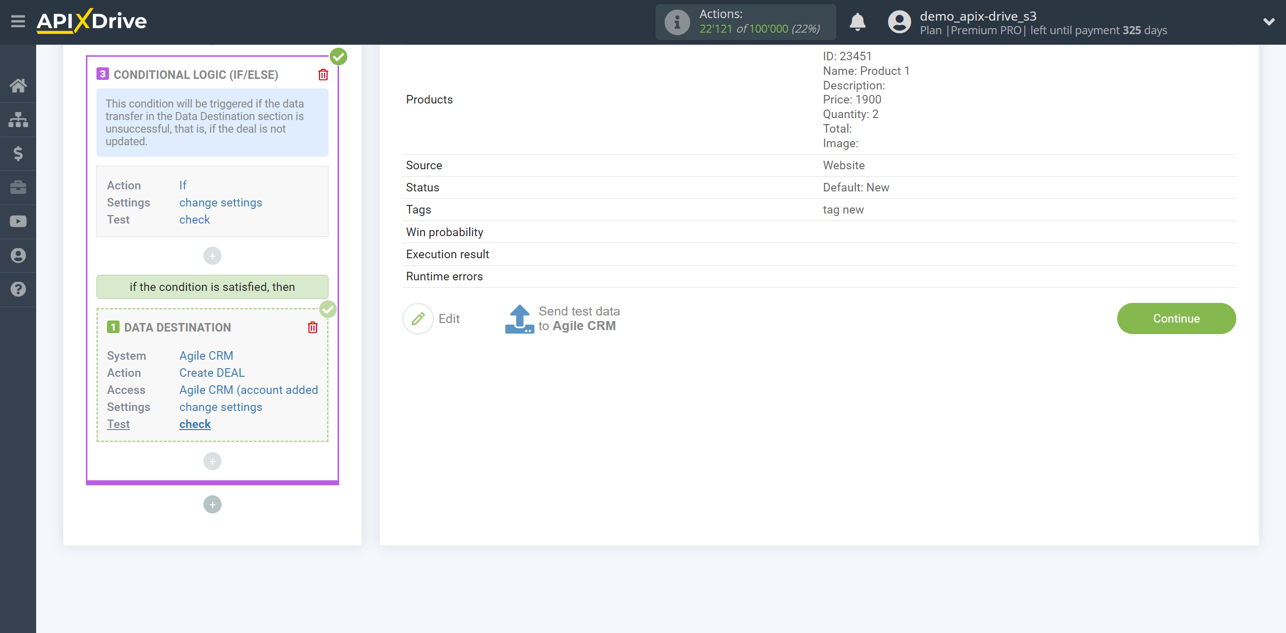 How to setup AgileCRM Update Deal / Create Deal | Test data