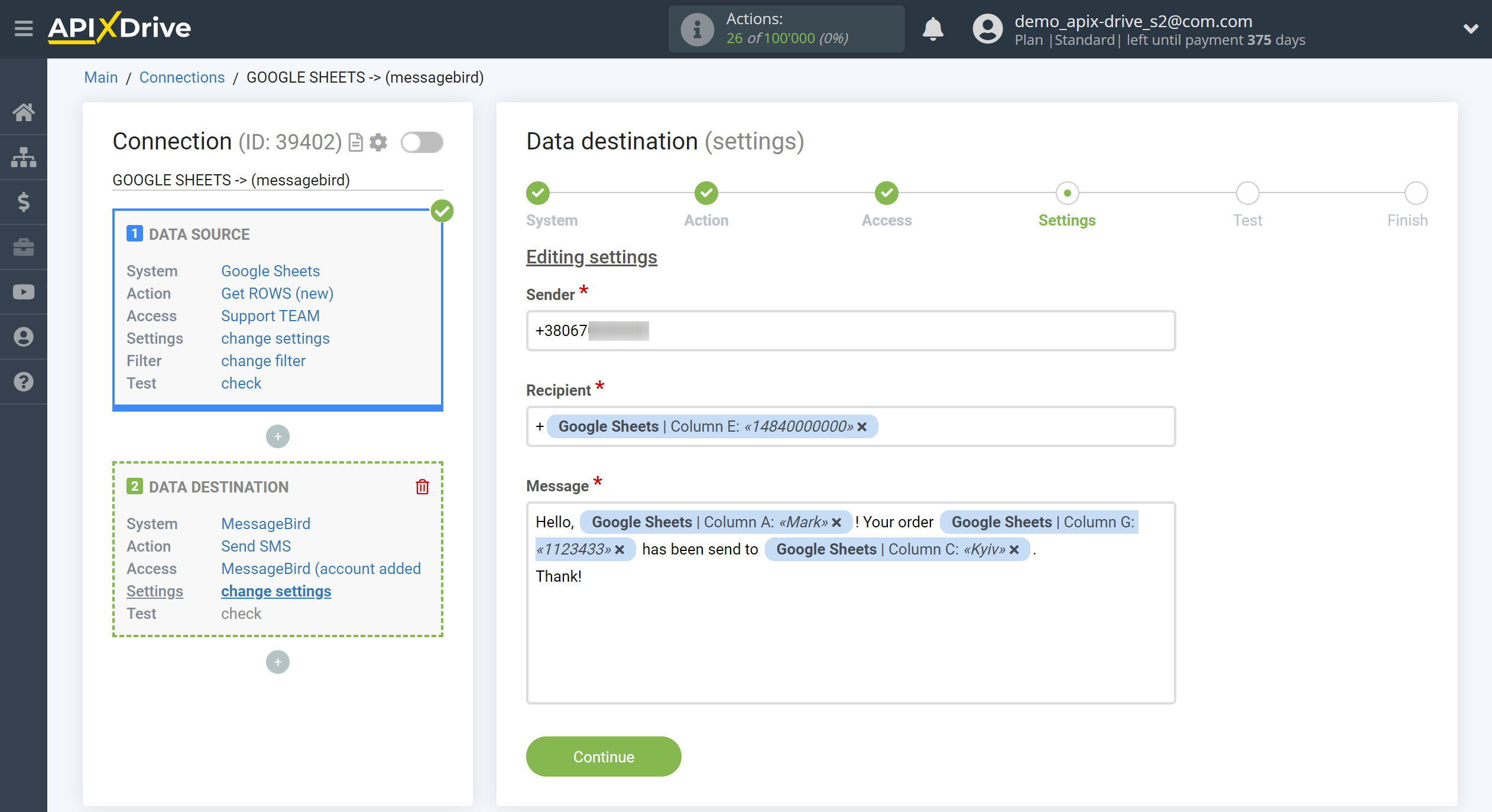 How to Connect MessageBird as Data Destination | Assigning fields