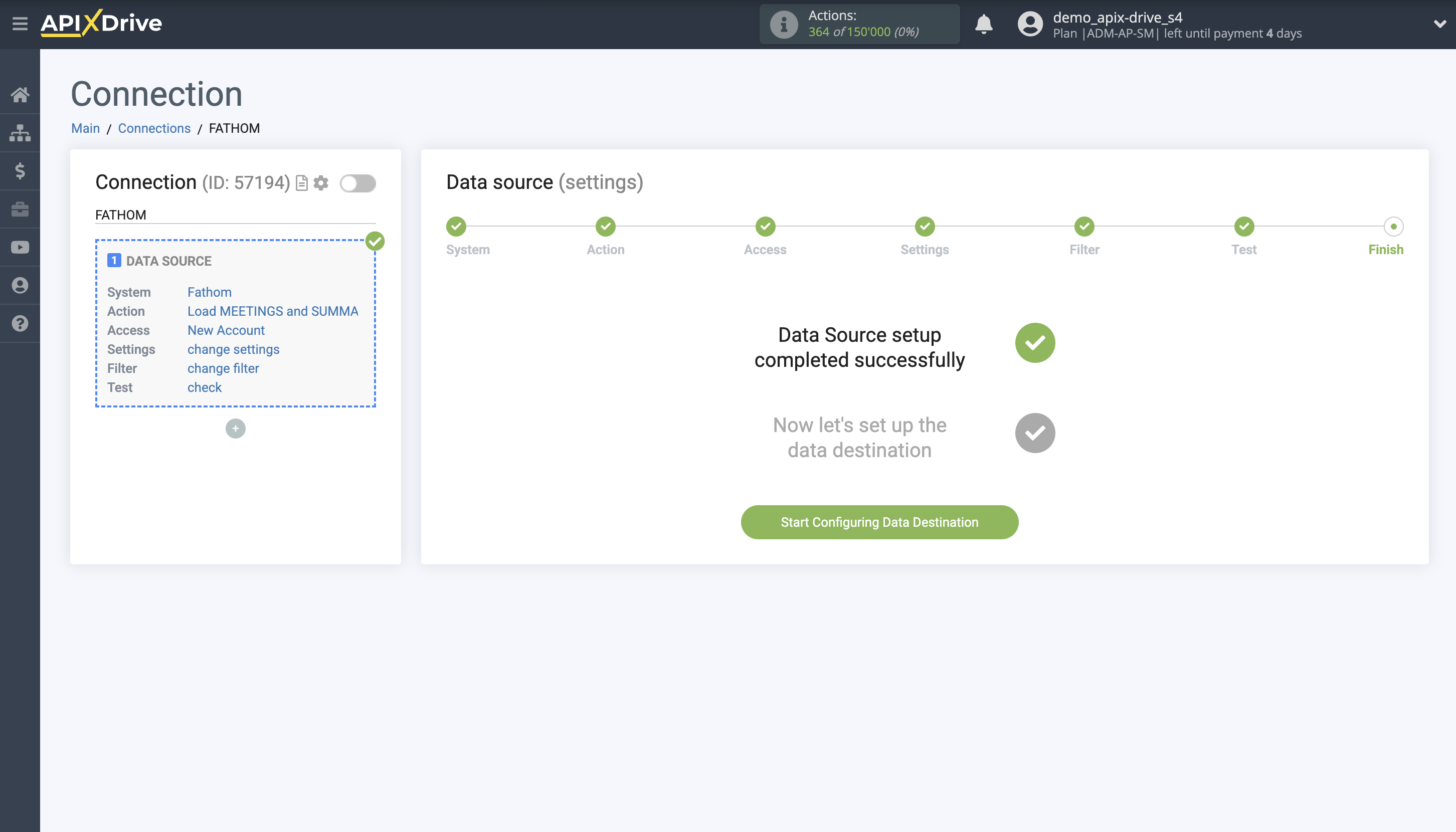 How to Connect Fathom as Data Source | Setup Data Destination system