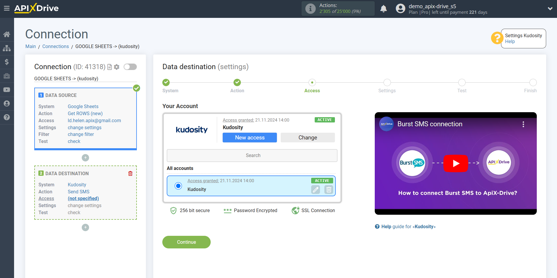 How to Connect Kudosity as Data Destination | Account selection