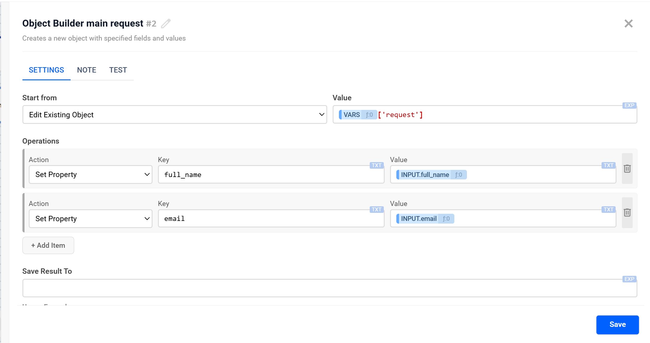 Object Builder | Налаштування дії Set property