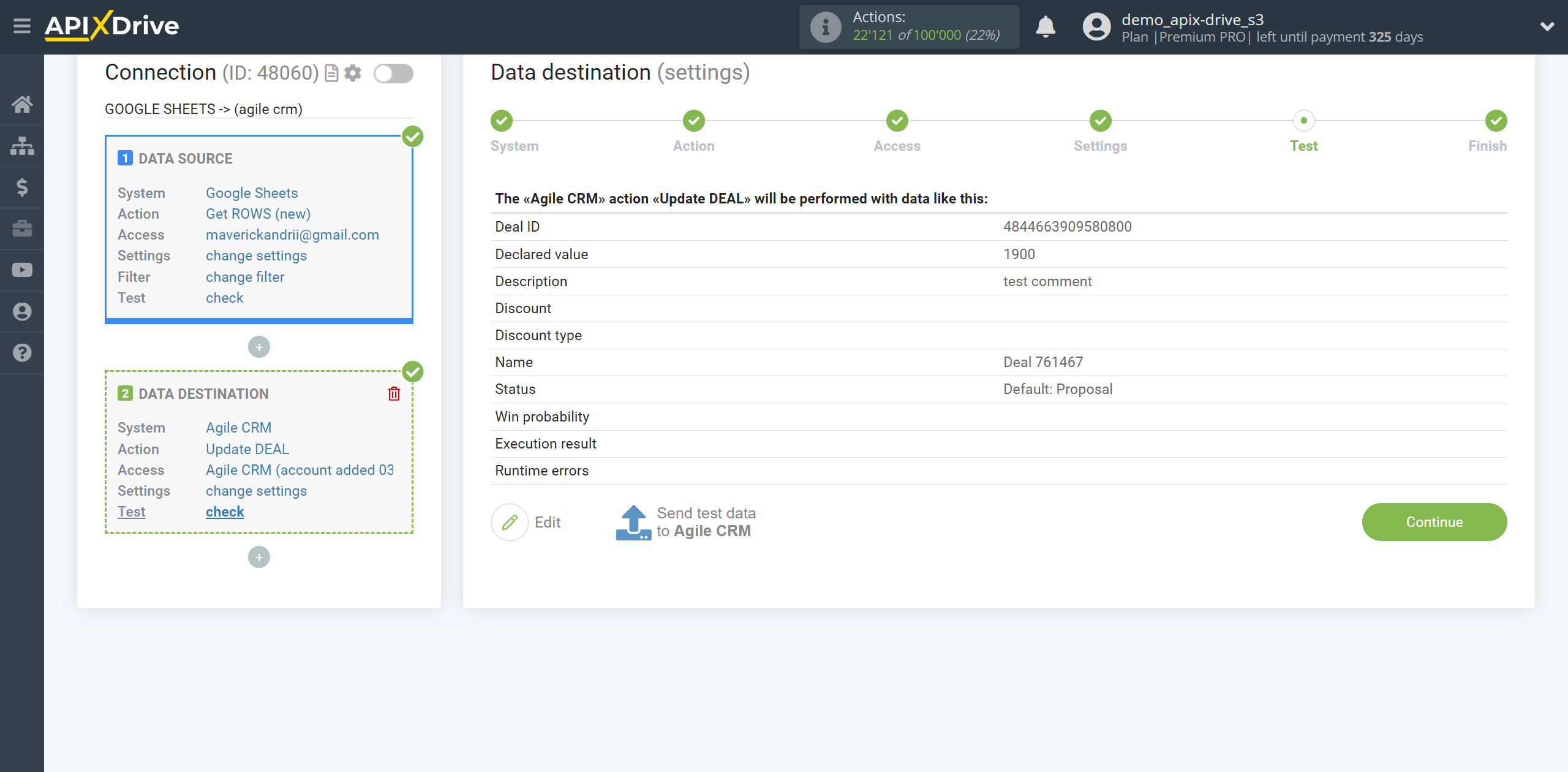 How to setup AgileCRM Update Deal / Create Deal | Test data