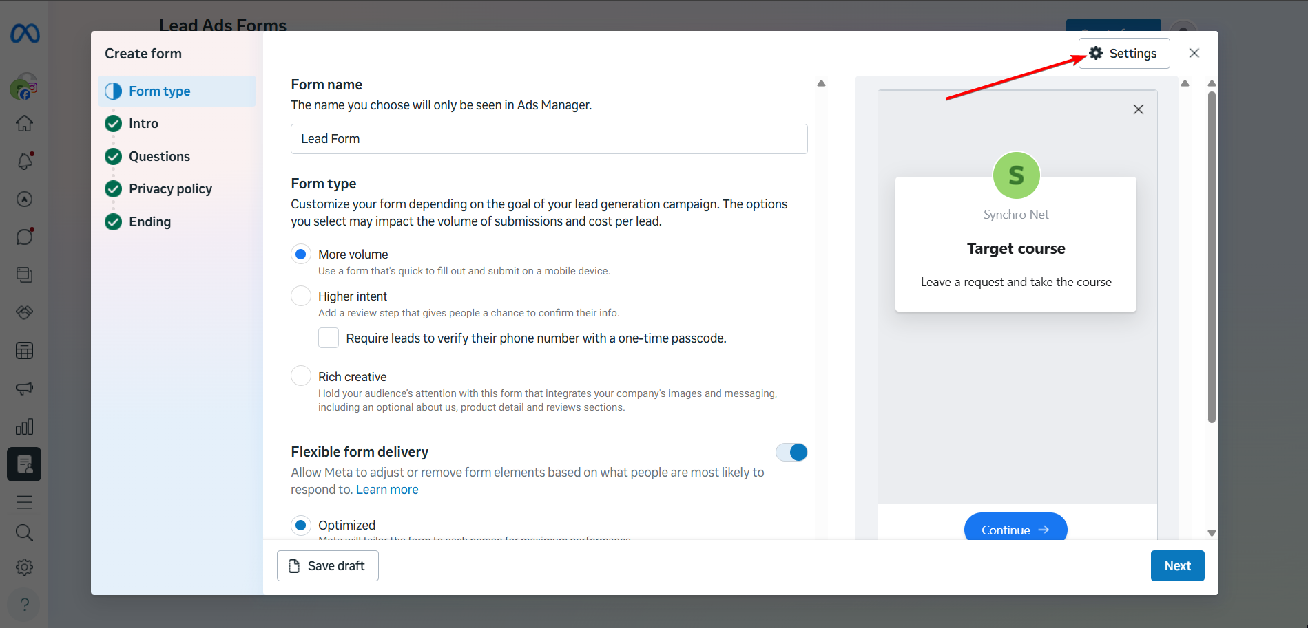 How to Connect Facebook as Data Source | Form settings