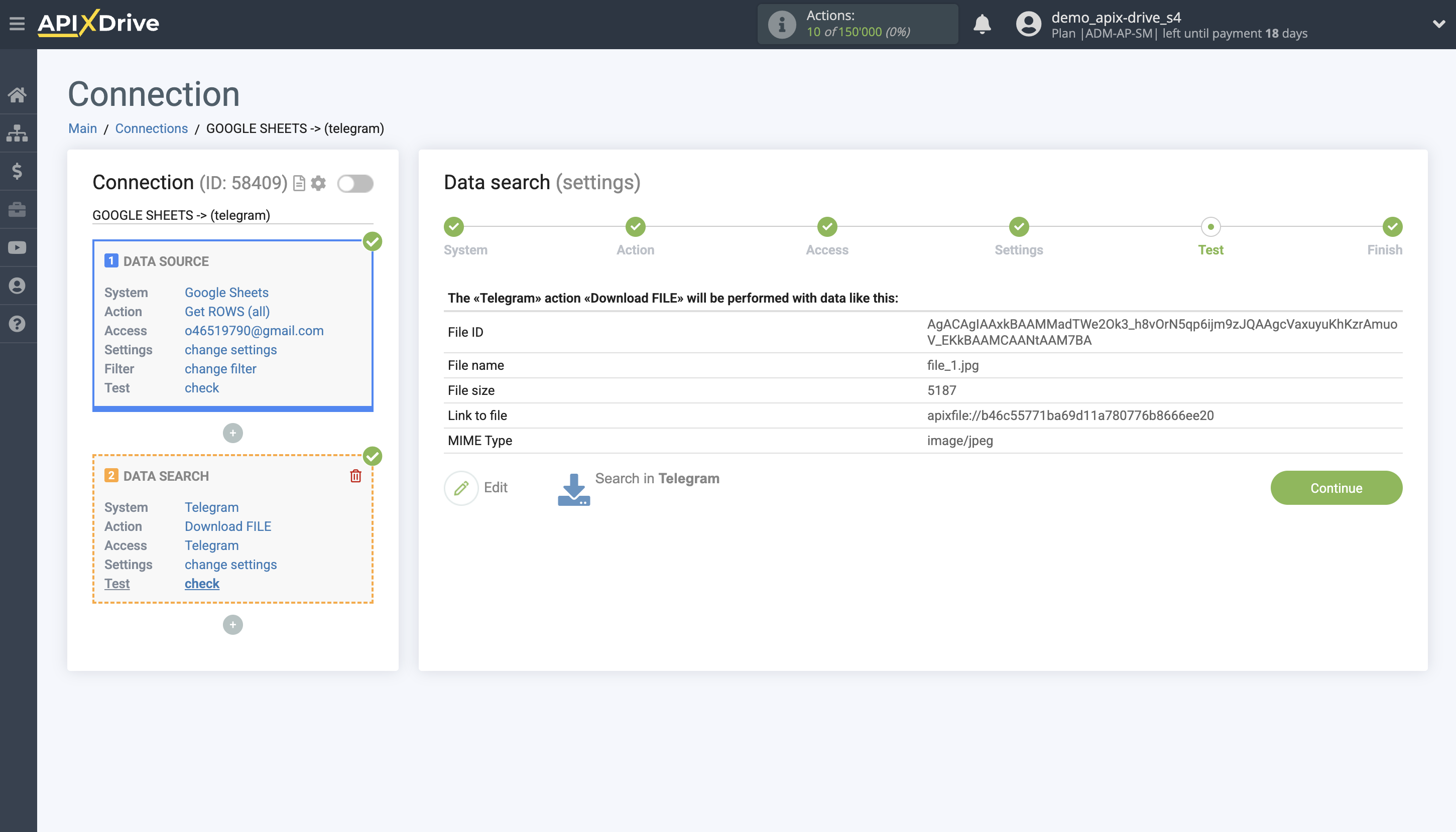 Telegram File Upload Settings to Dropbox | Test data