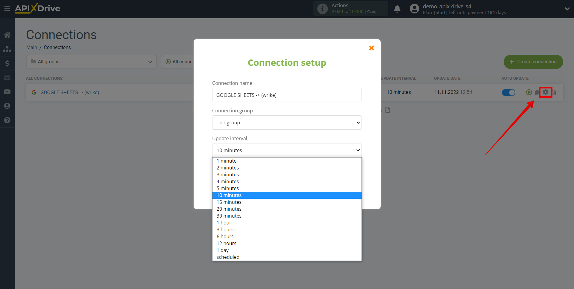 How to Connect Wrike as Data Destination | Update interval