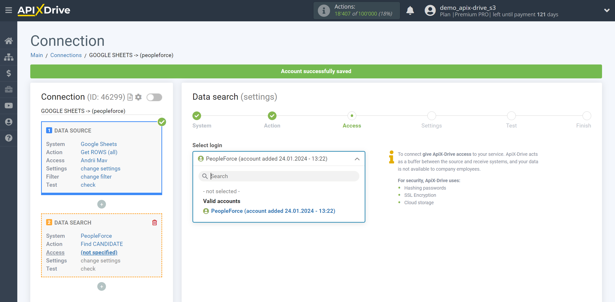 Setting up PeopleForce Candidate Search in Google Sheets | Selecting a Search account