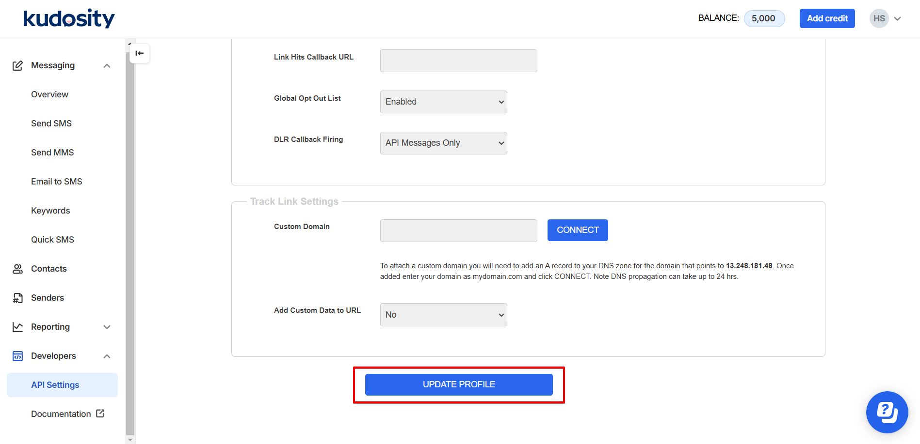 How to Connect Kudosity as Data Destination | Saving settings in the API Secret field