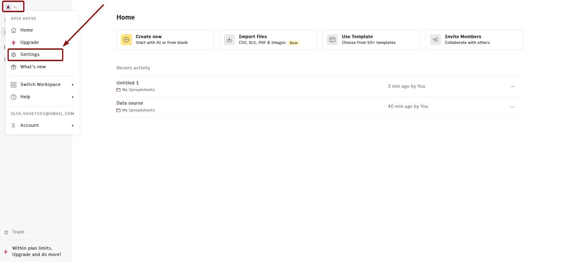Настройка Rows | Расположение ключа API в Rows Настройка Rows | Расположение ключа API в Rows